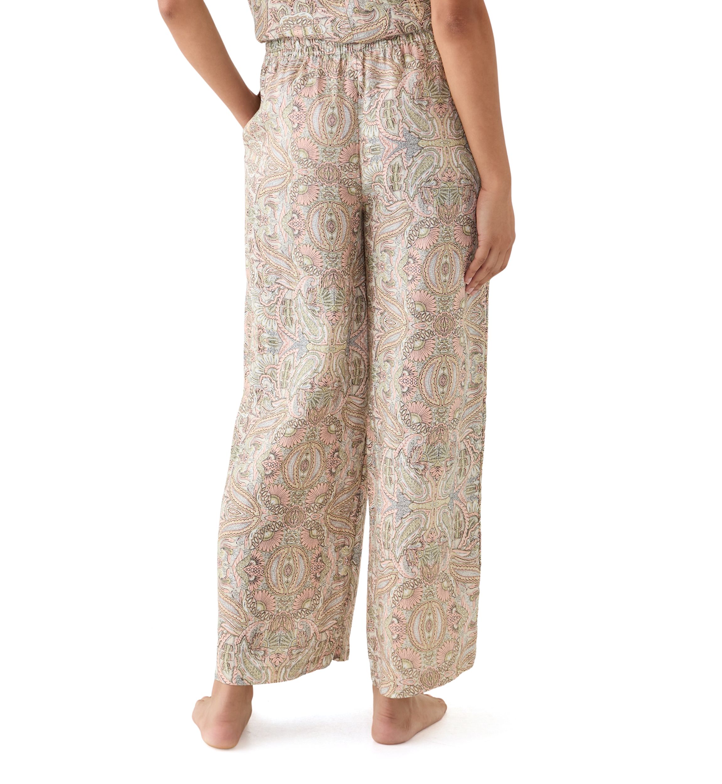 Womens Wide Leg Printed Linen Pants