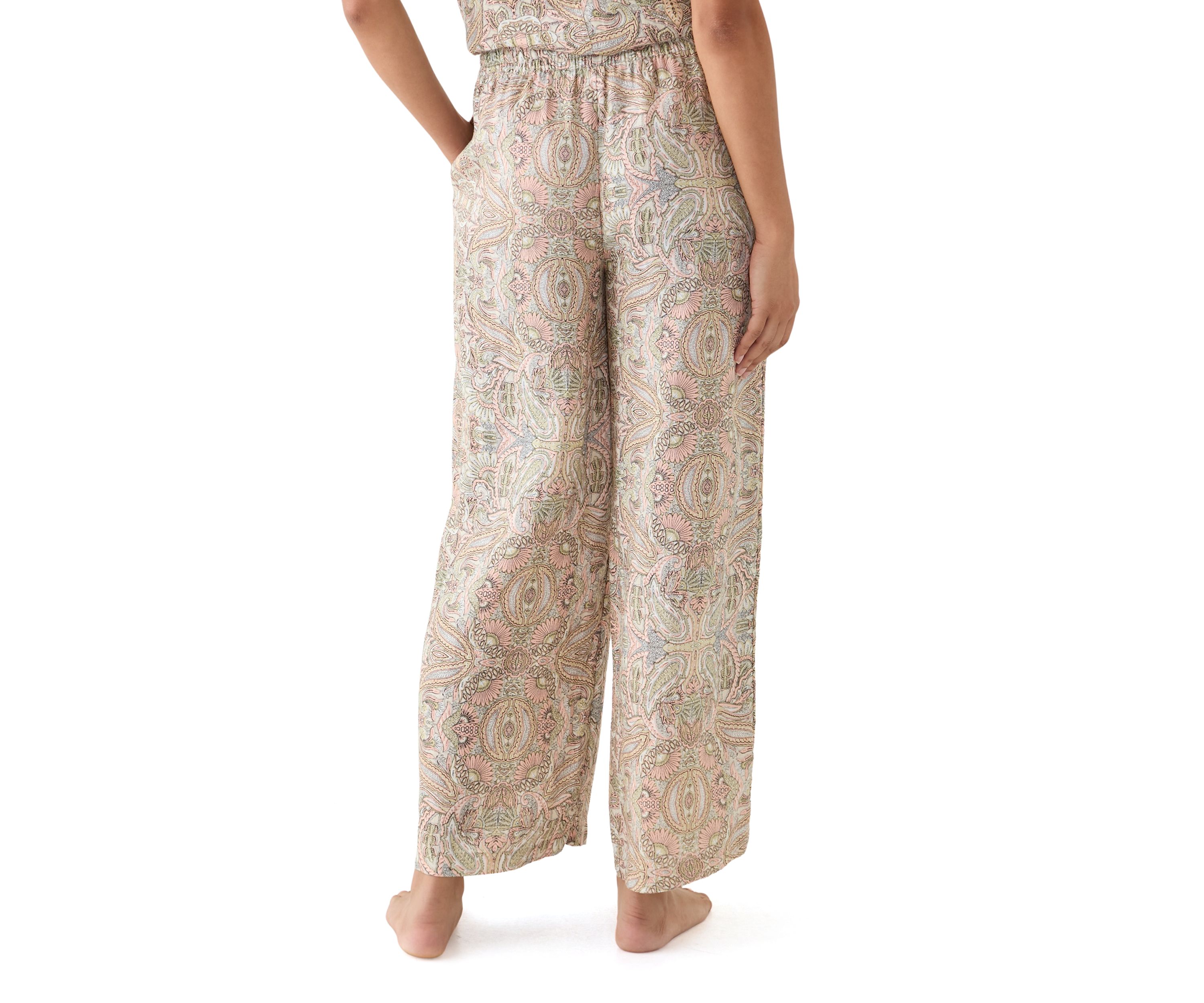 Womens Wide Leg Printed Linen Pants