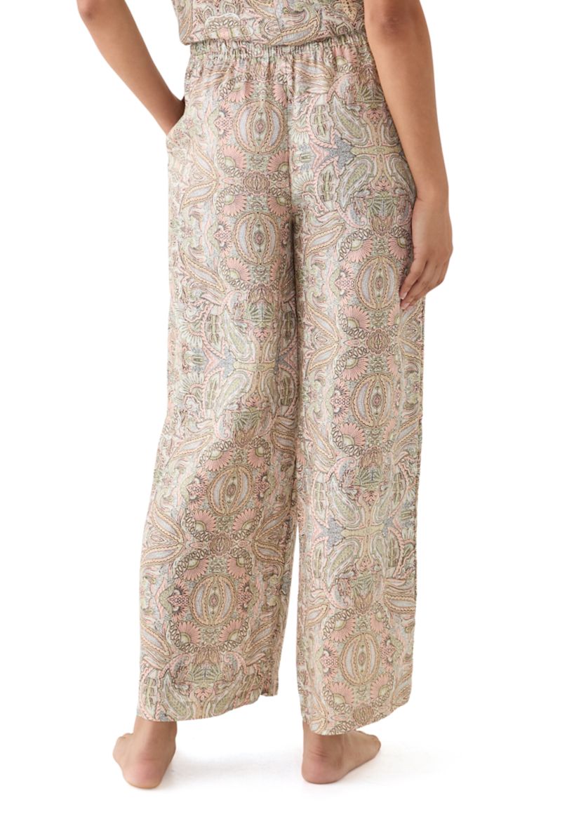 Womens Wide Leg Printed Linen Pants