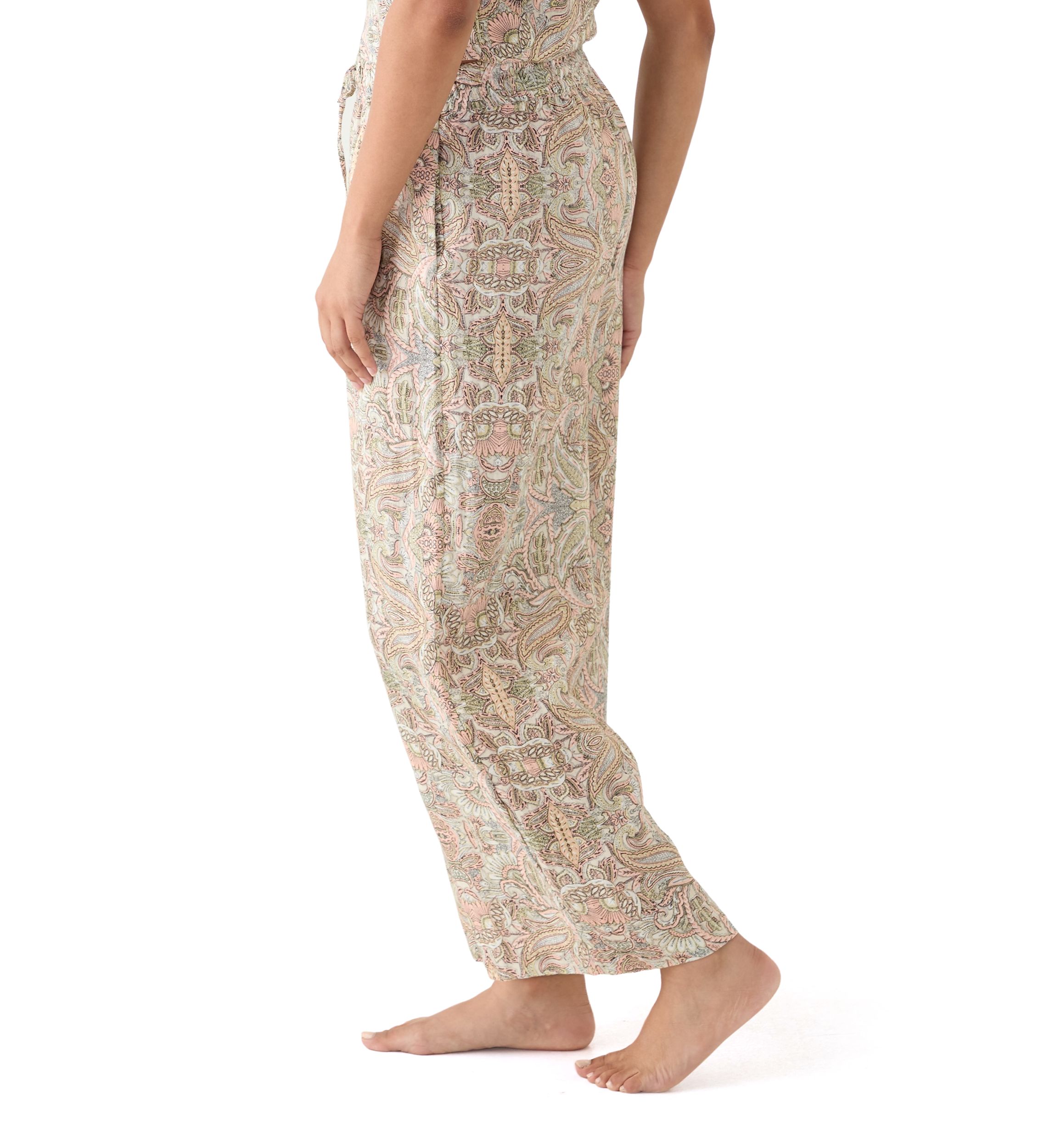 Womens Wide Leg Printed Linen Pants