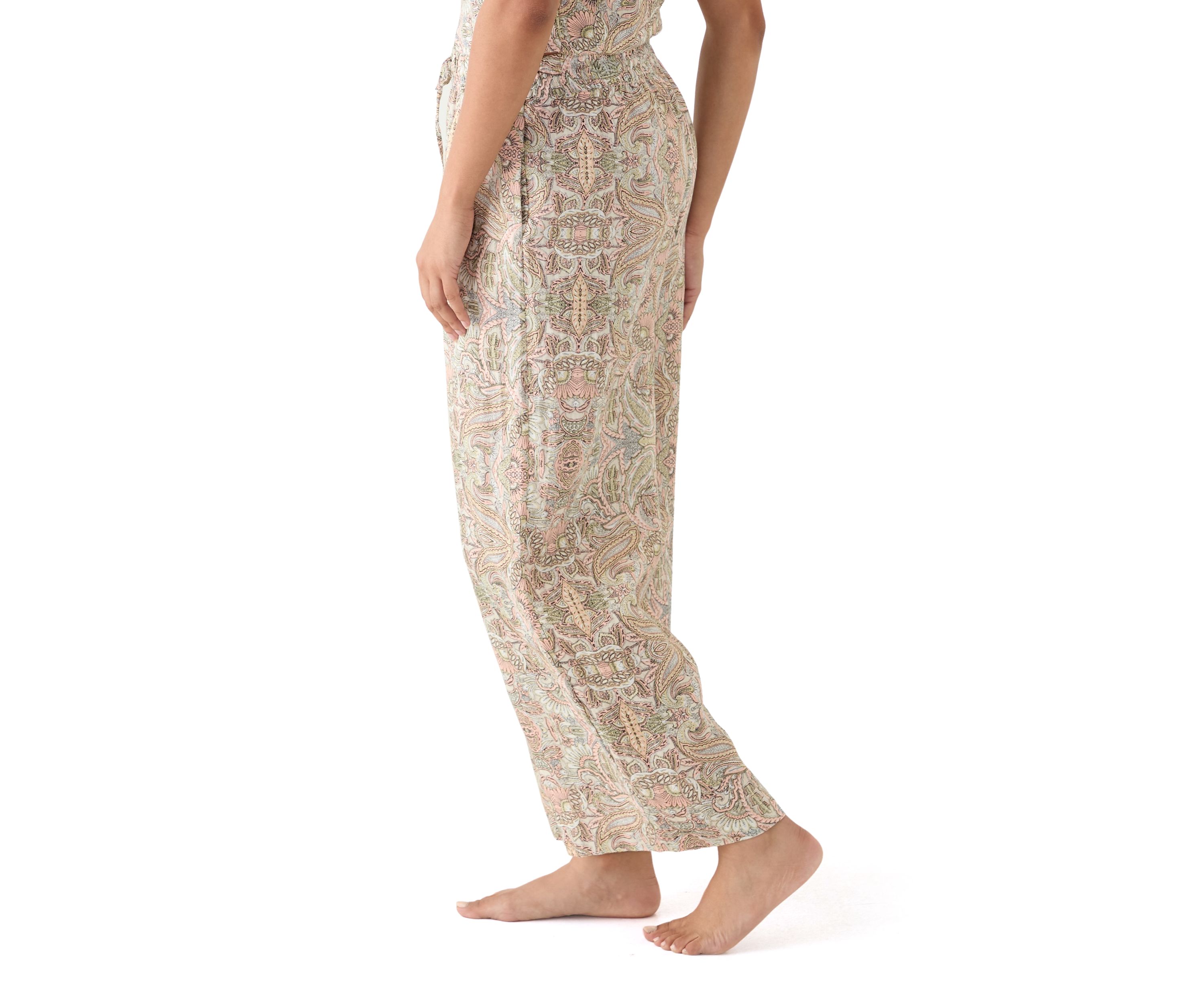 Womens Wide Leg Printed Linen Pants