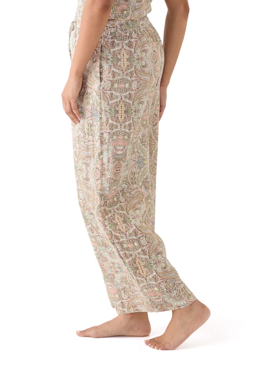 Womens Wide Leg Printed Linen Pants