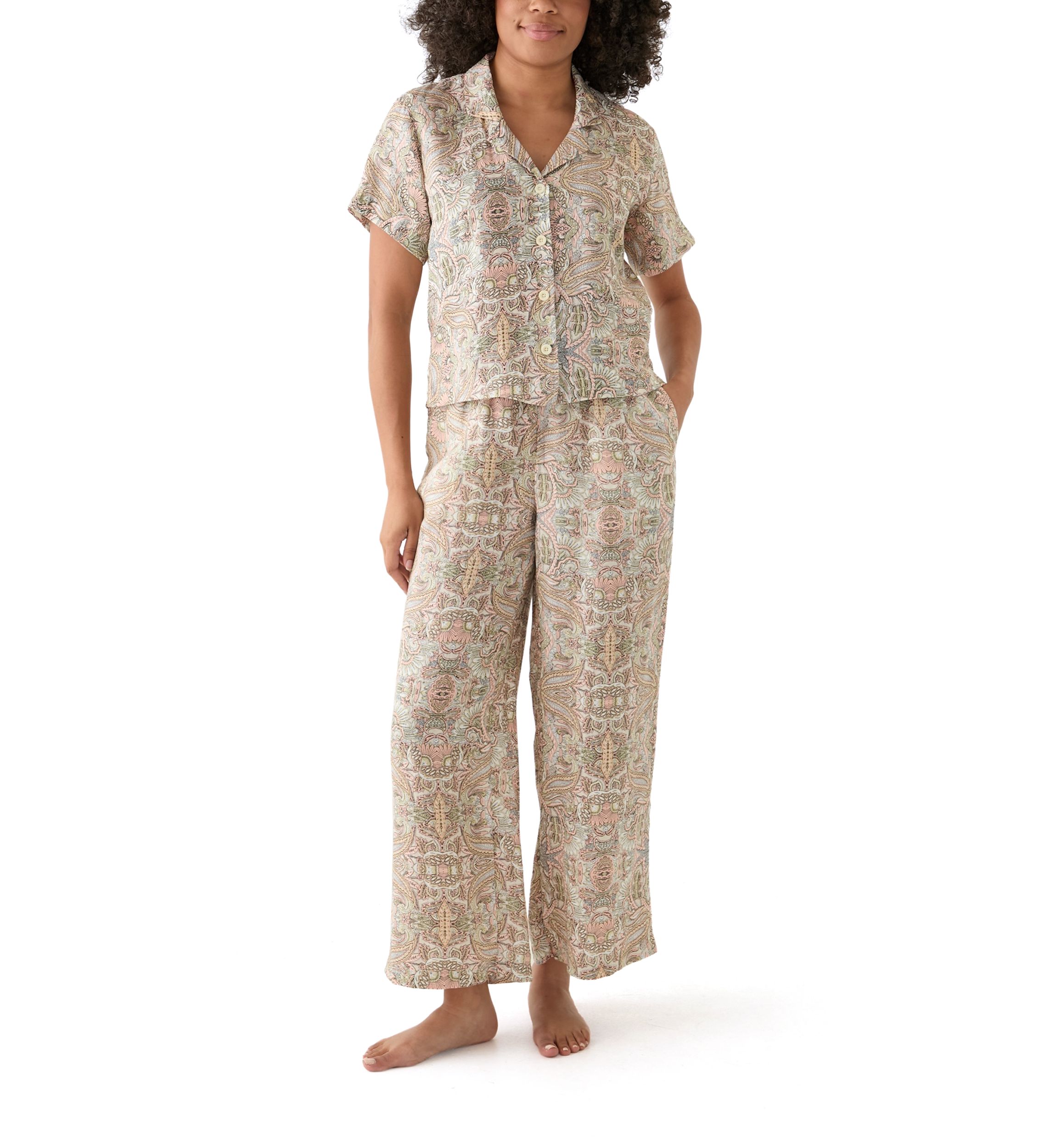 Womens Wide Leg Printed Linen Pants
