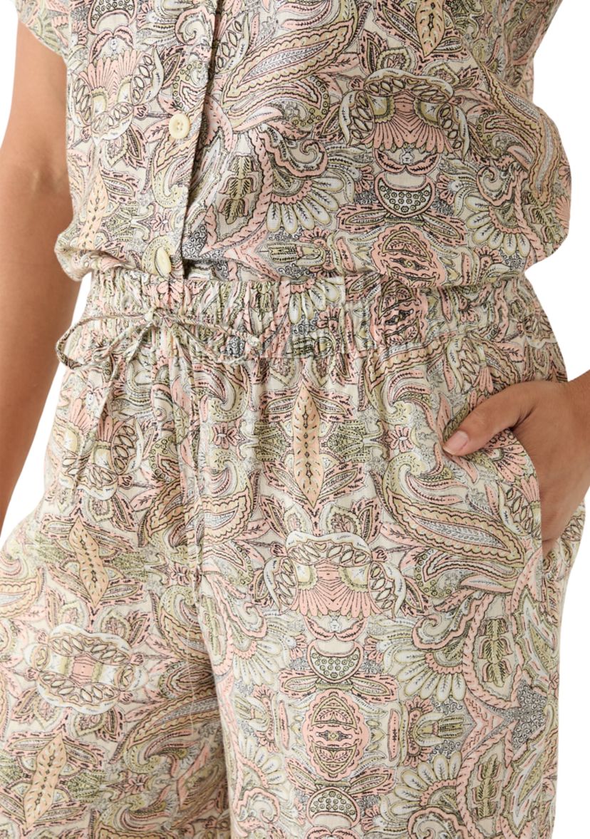 Womens Wide Leg Printed Linen Pants