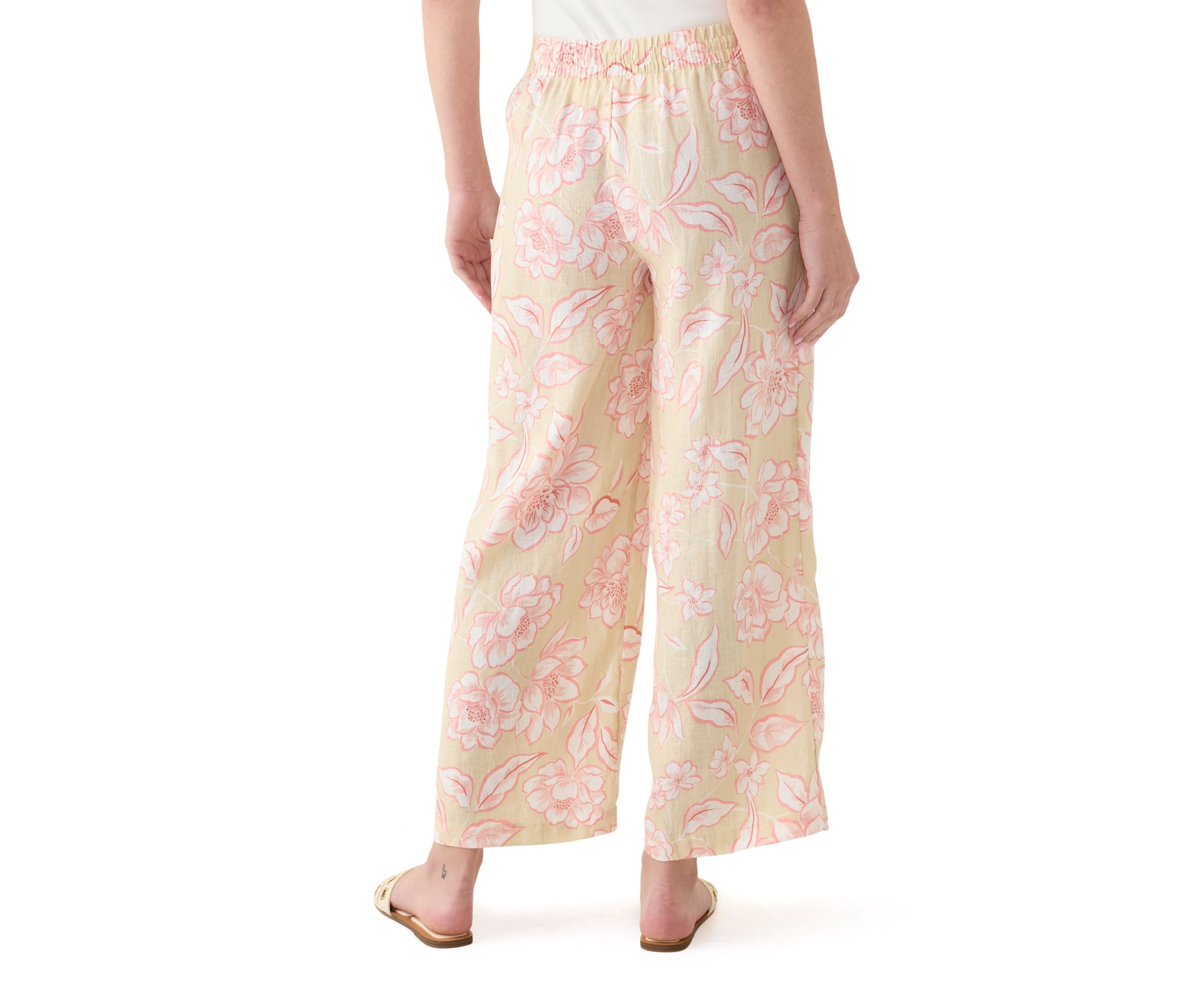 Womens Printed Linen Wide Leg Pants