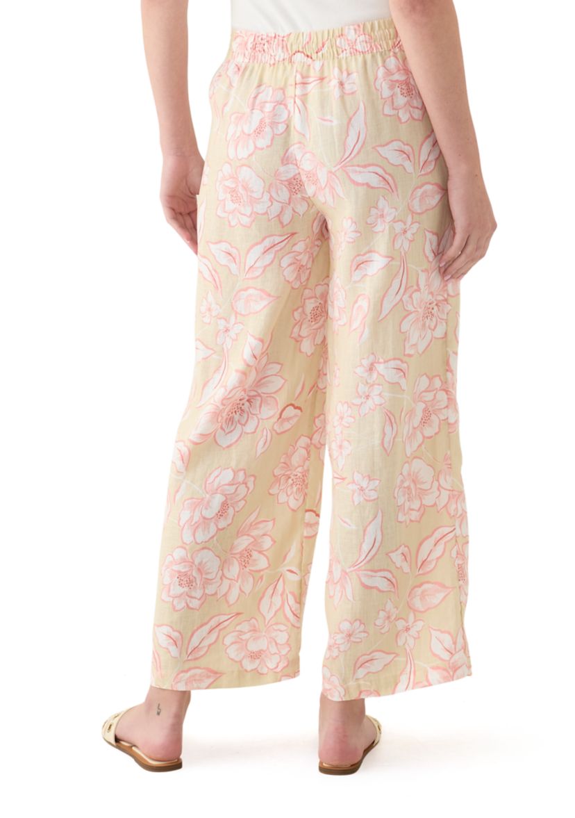 Womens Printed Linen Wide Leg Pants