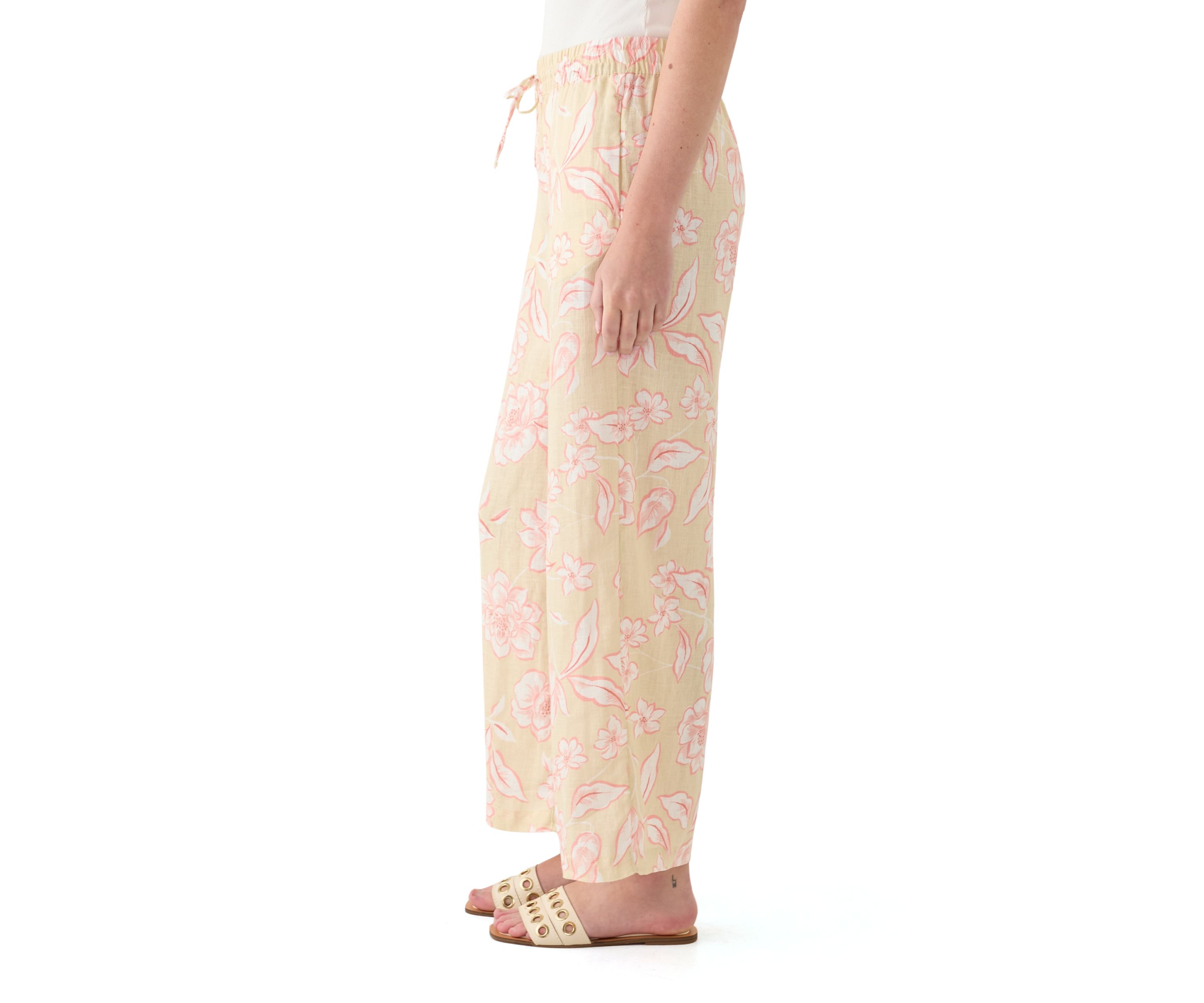 Womens Printed Linen Wide Leg Pants