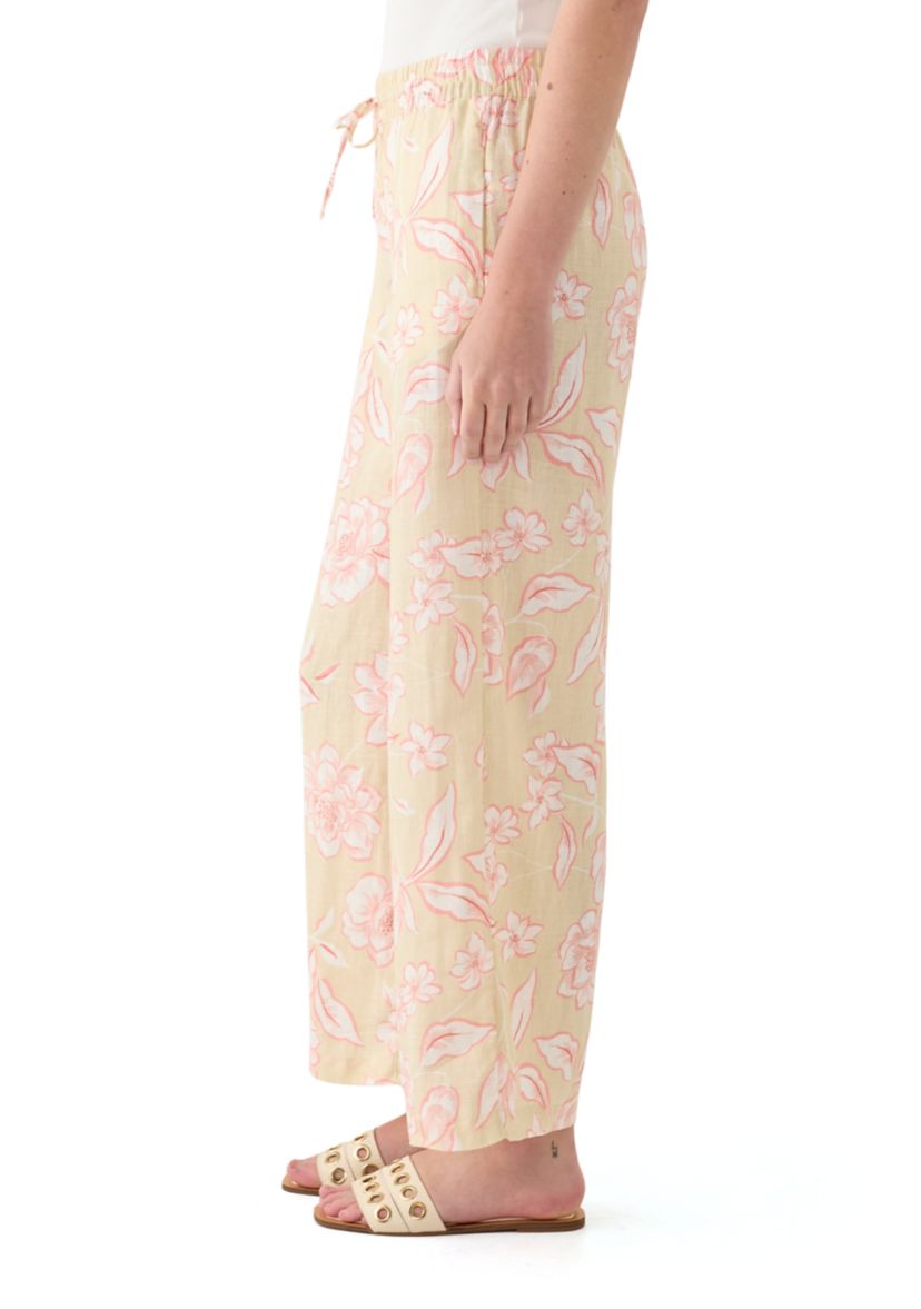 Womens Printed Linen Wide Leg Pants