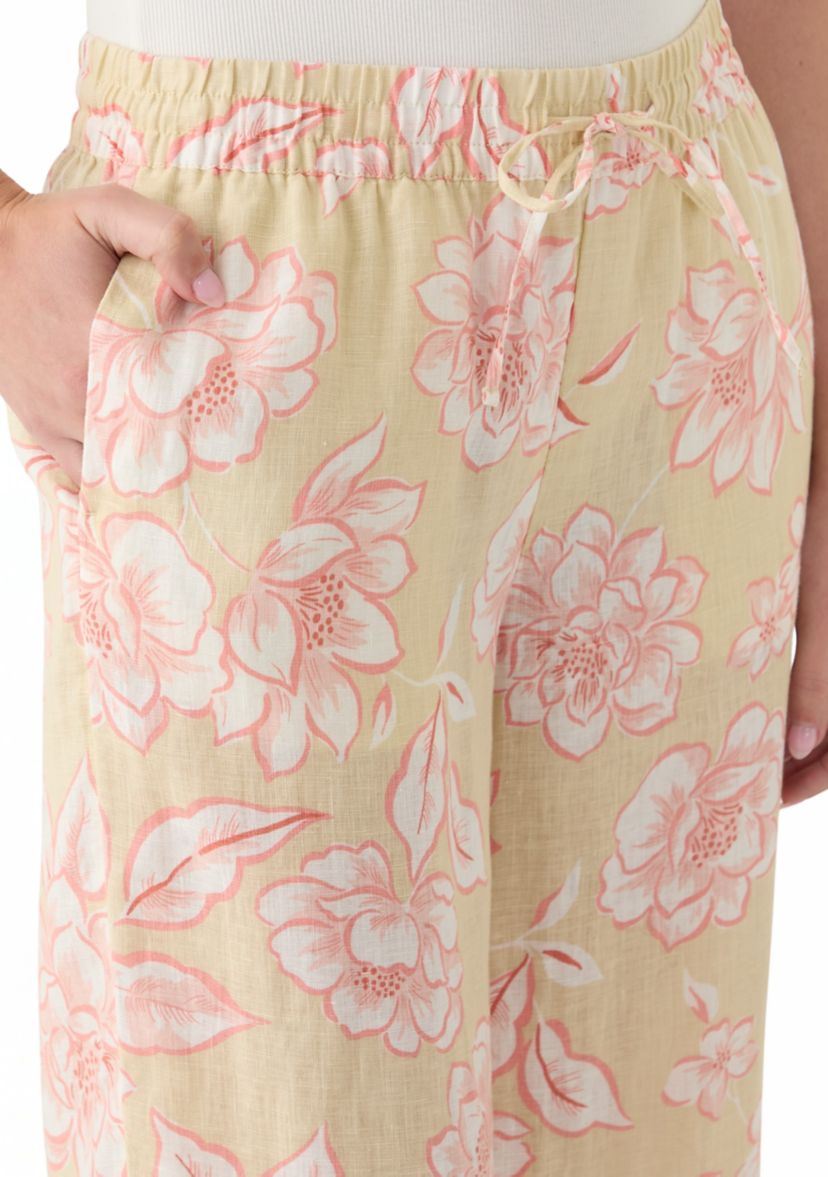 Womens Printed Linen Wide Leg Pants