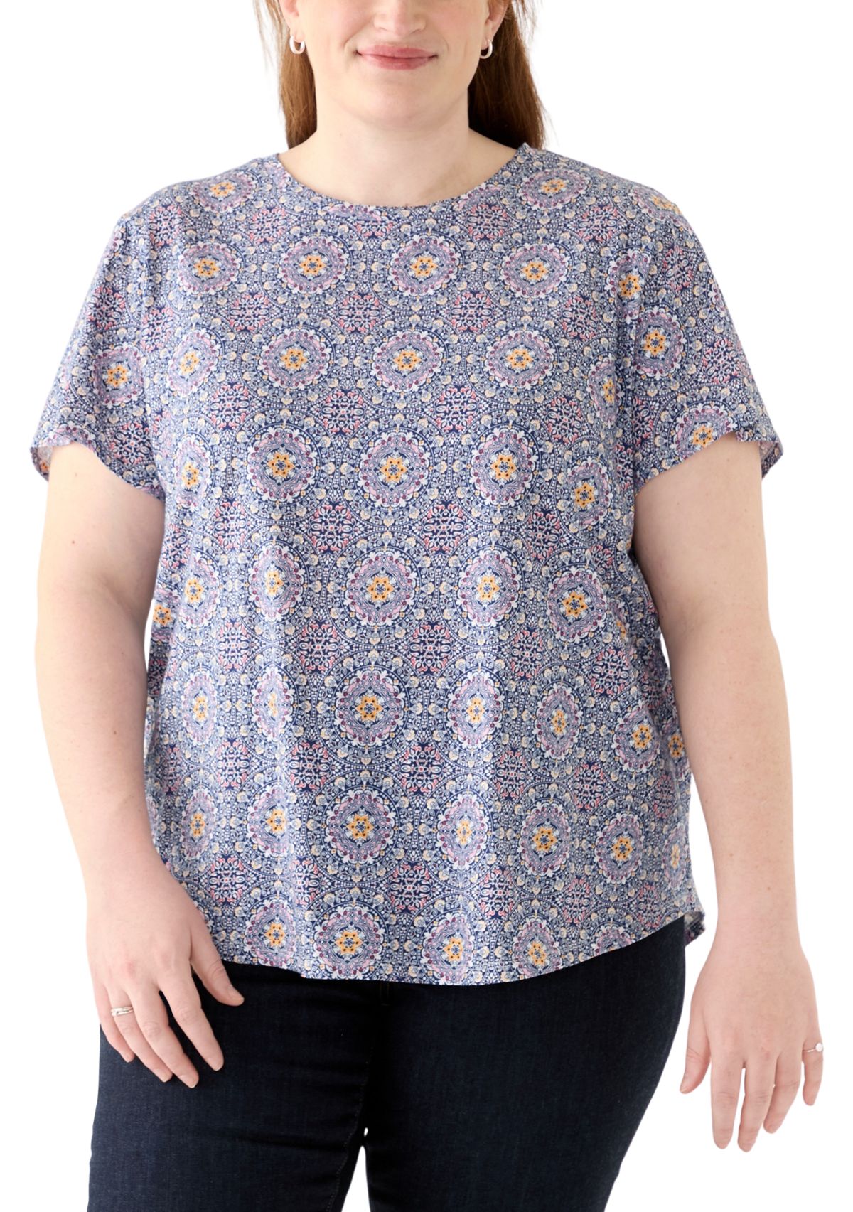 Plus Size Short Sleeve Slub Crew Neck T-Shirt