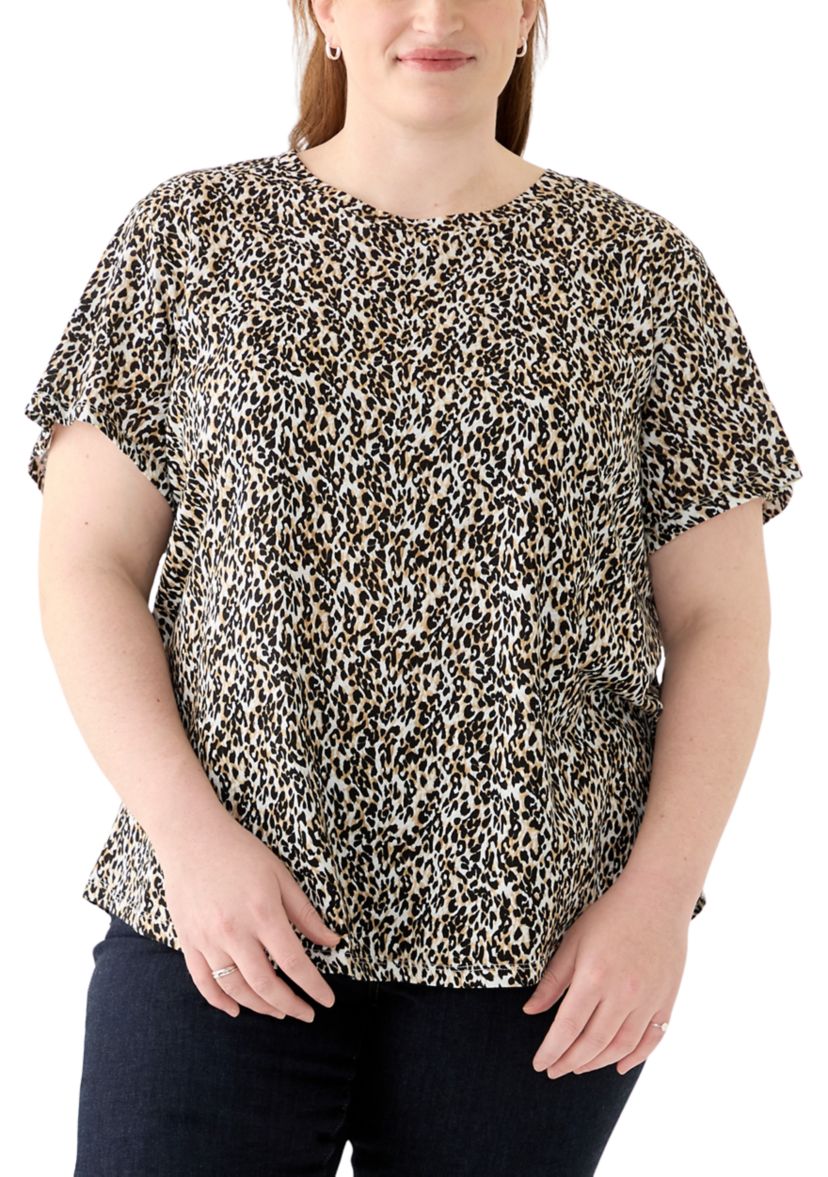 Plus Size Short Sleeve Slub Crew Neck T-Shirt