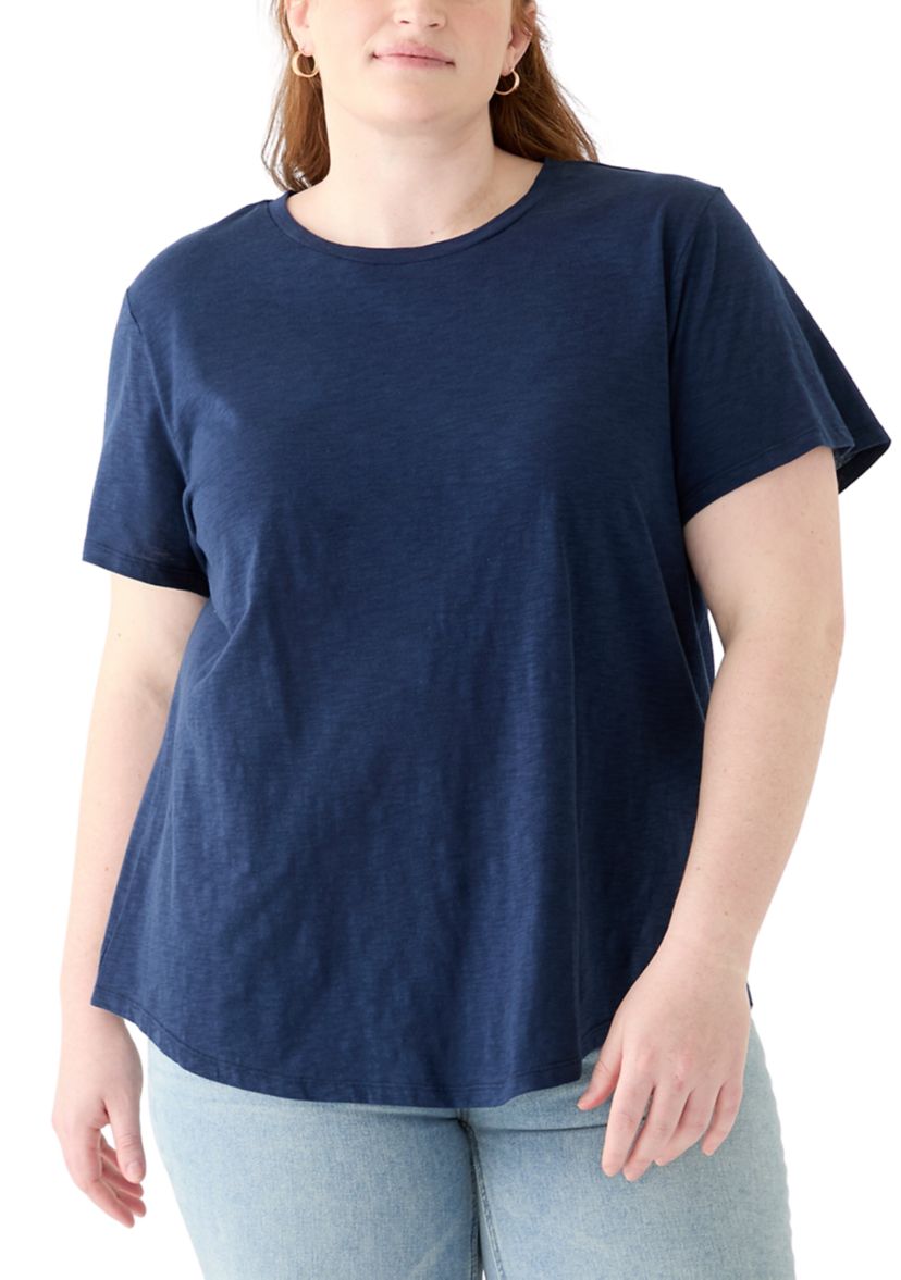 Plus Size Short Sleeve Slub Solid T-Shirt