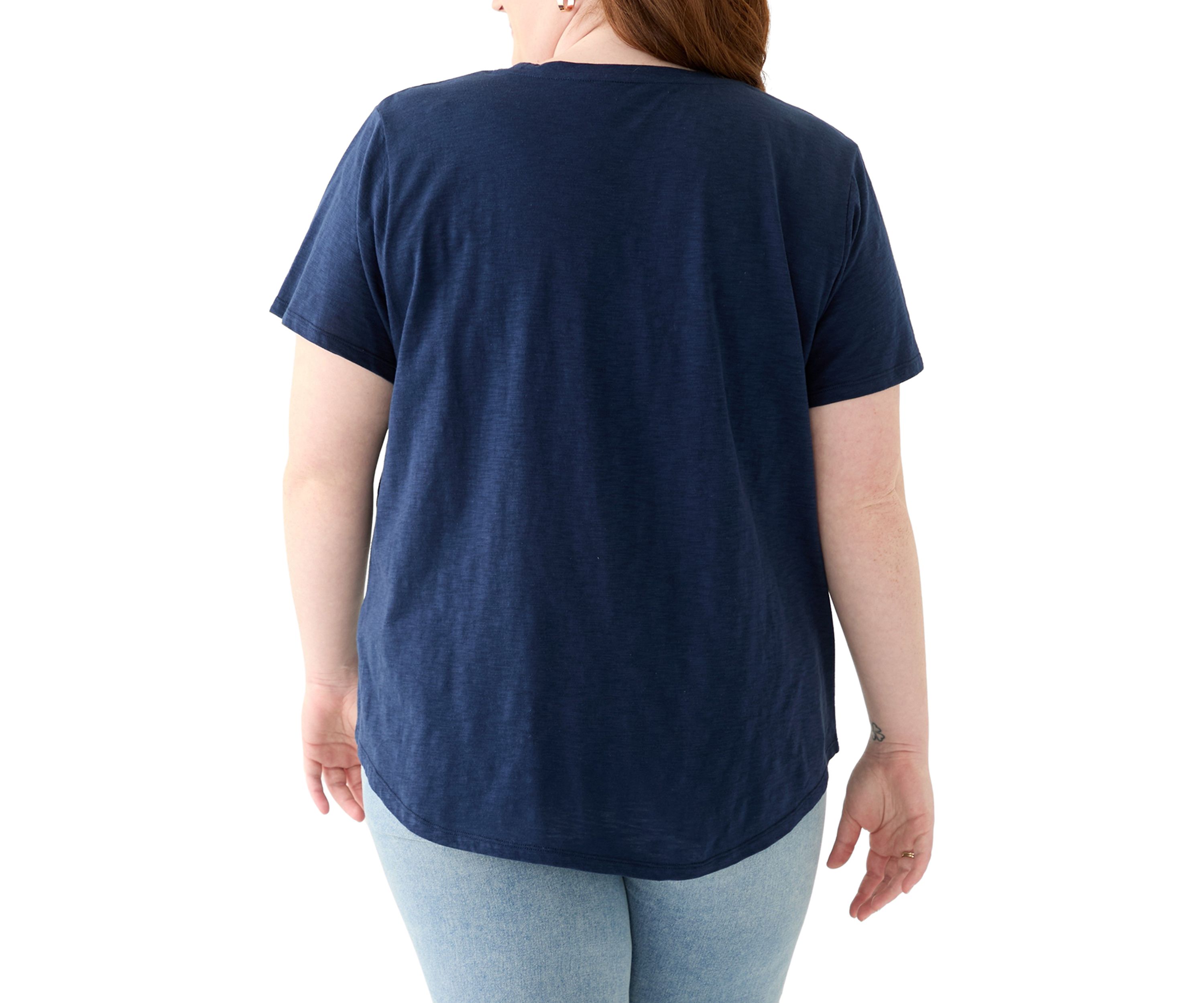 Plus Size Short Sleeve Slub Solid T-Shirt