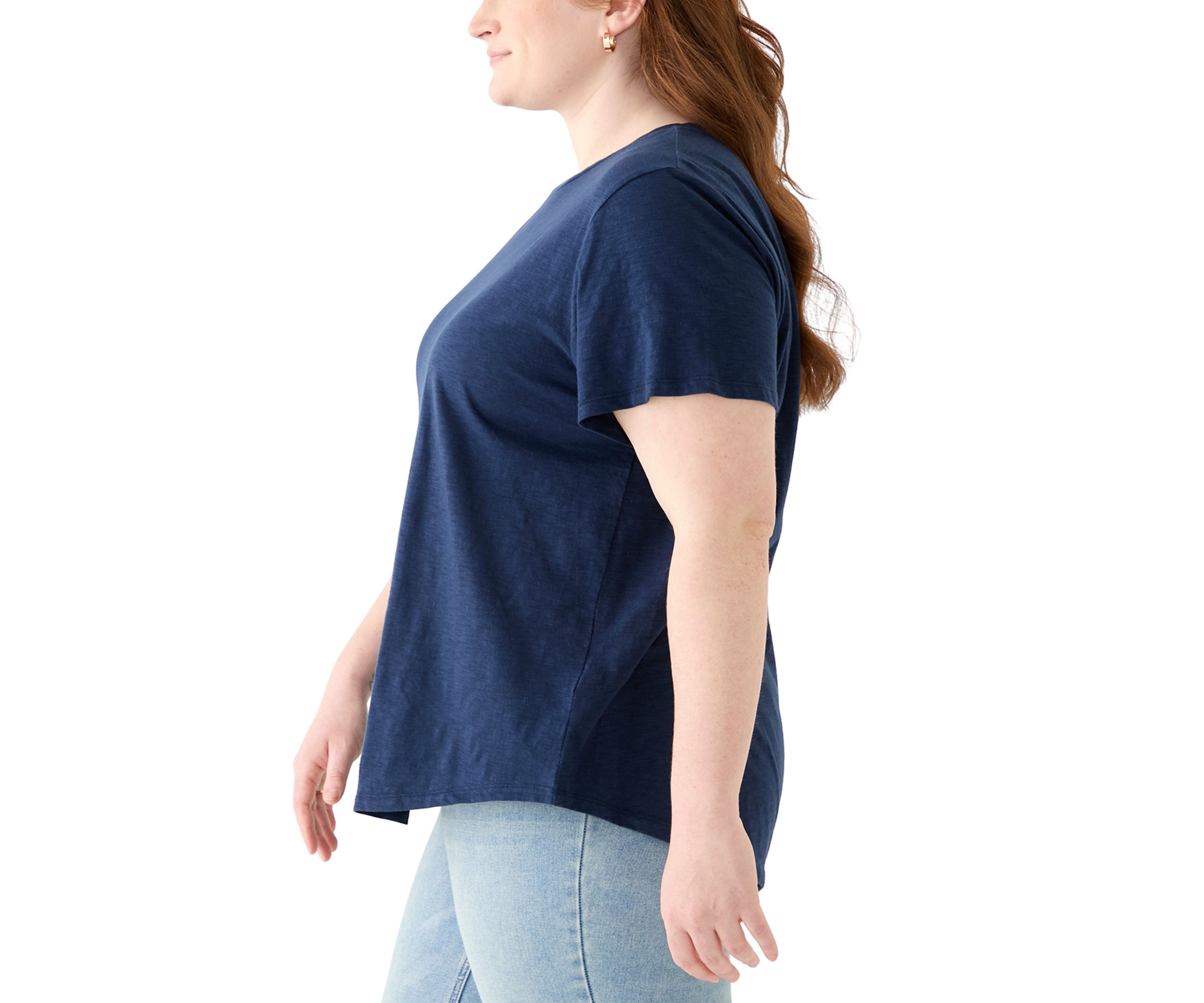 Plus Size Short Sleeve Slub Solid T-Shirt