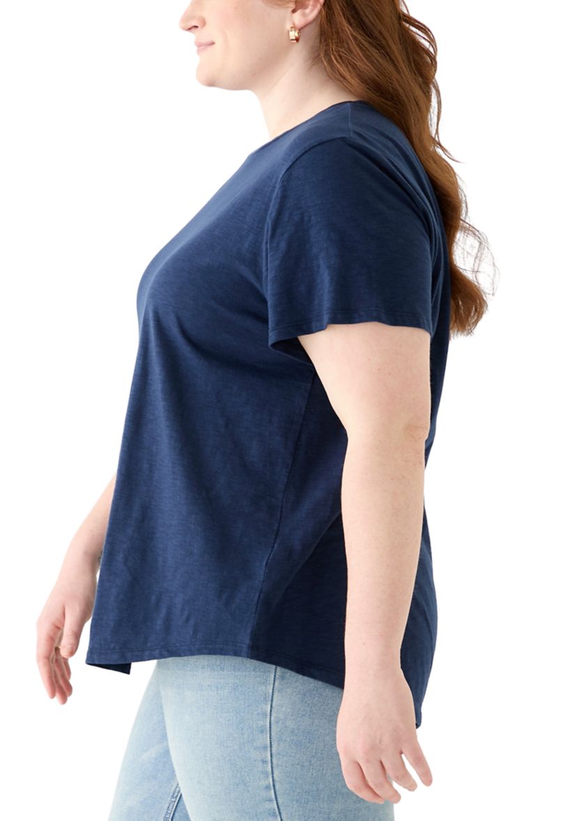 Plus Size Short Sleeve Slub Solid T-Shirt