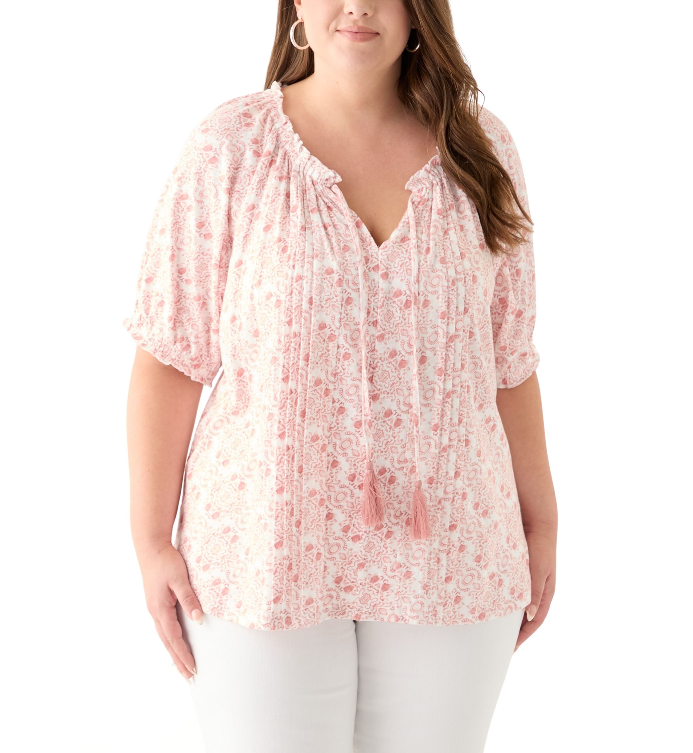Plus Size Short Sleeve Knit Peasant Top