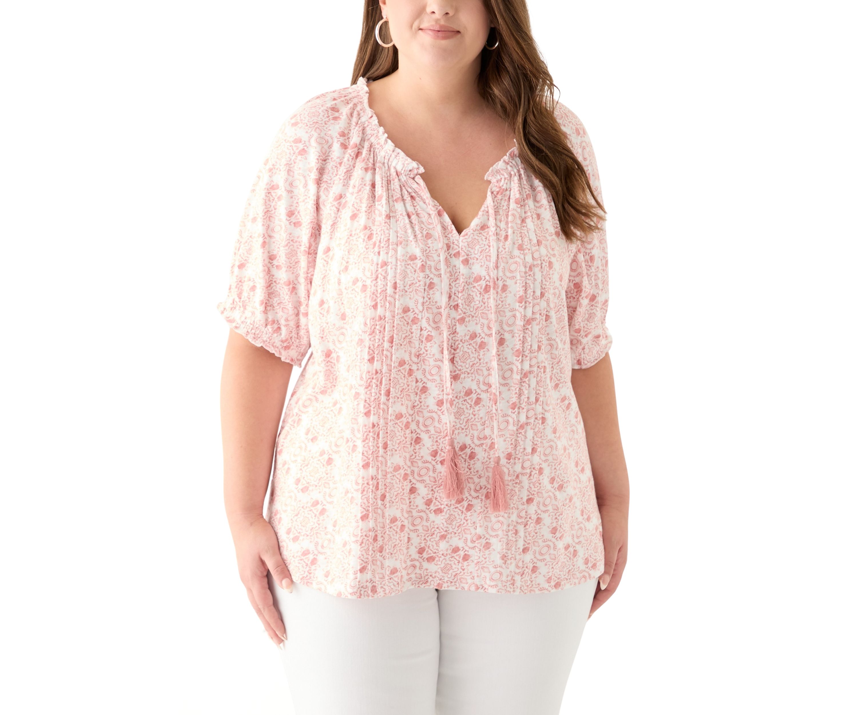 Plus Size Short Sleeve Knit Peasant Top