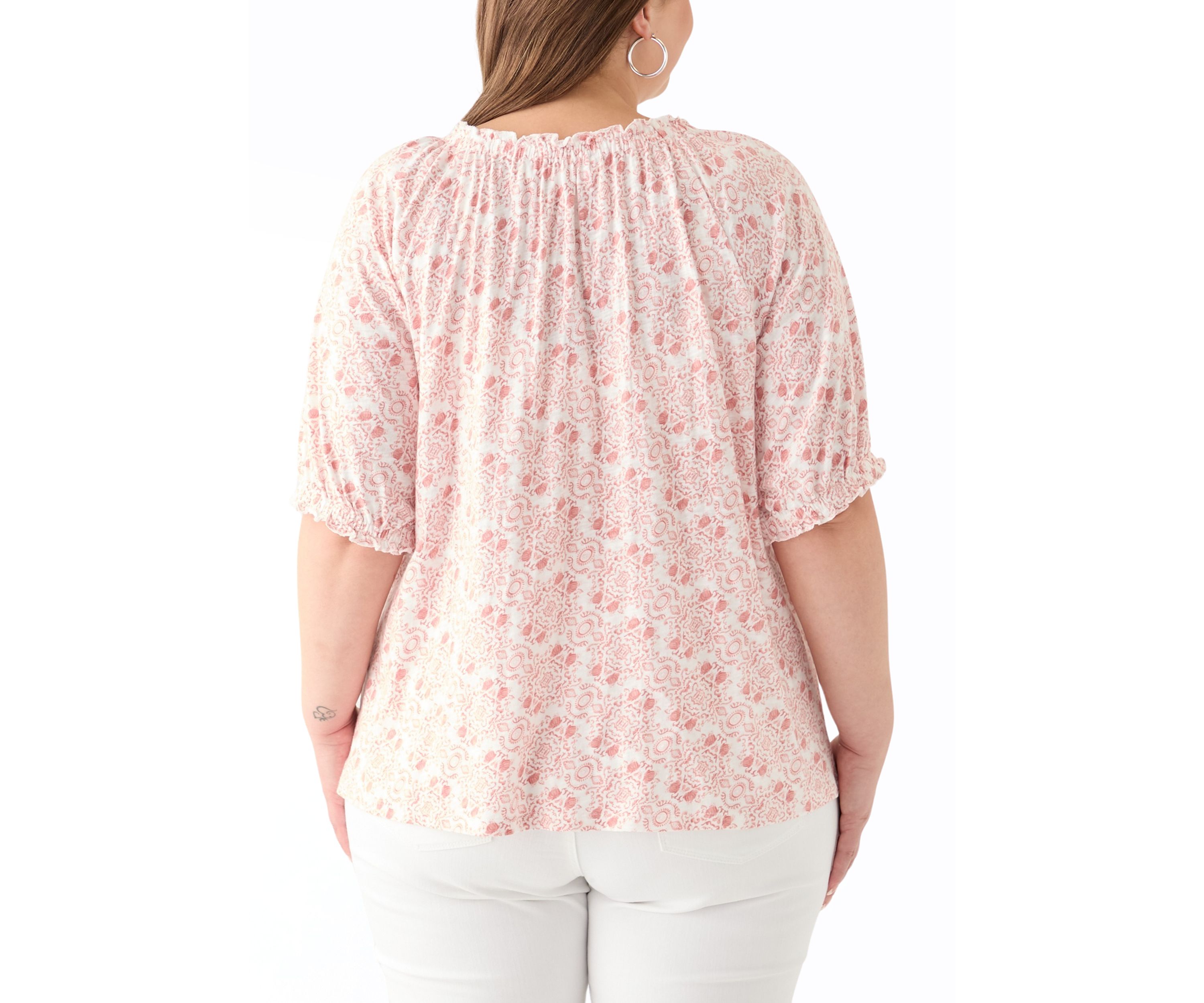Plus Size Short Sleeve Knit Peasant Top