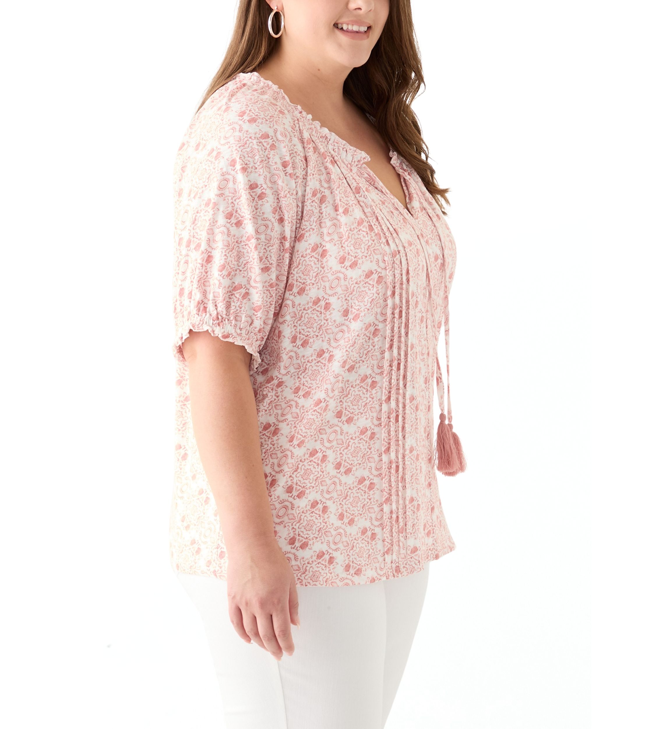 Plus Size Short Sleeve Knit Peasant Top