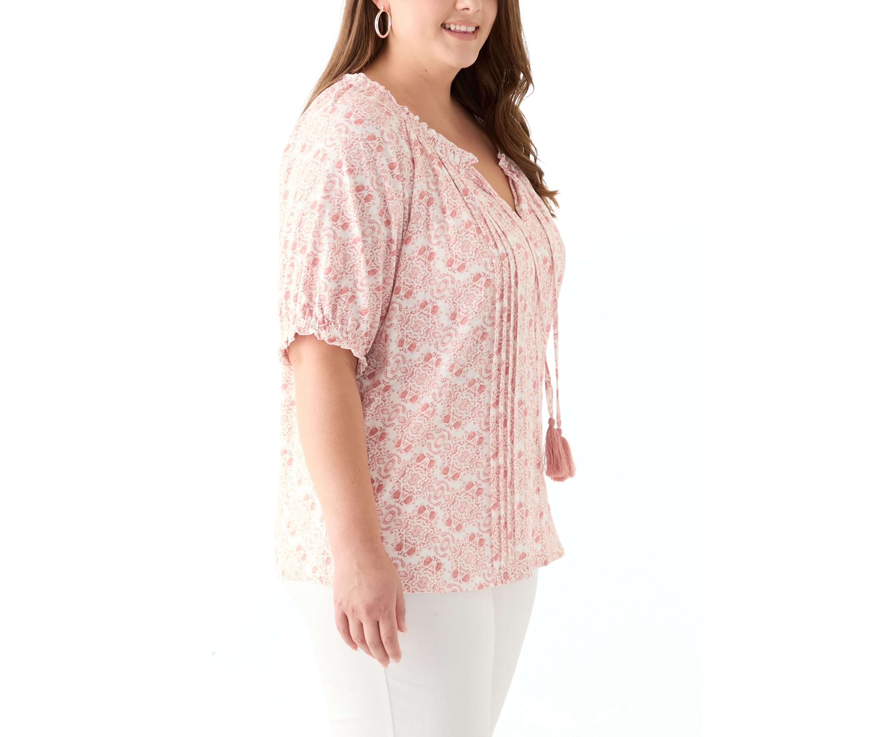 Plus Size Short Sleeve Knit Peasant Top