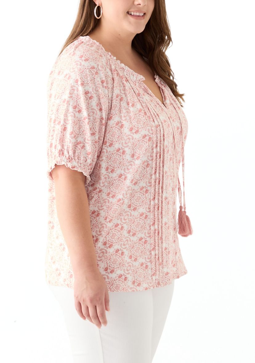 Plus Size Short Sleeve Knit Peasant Top