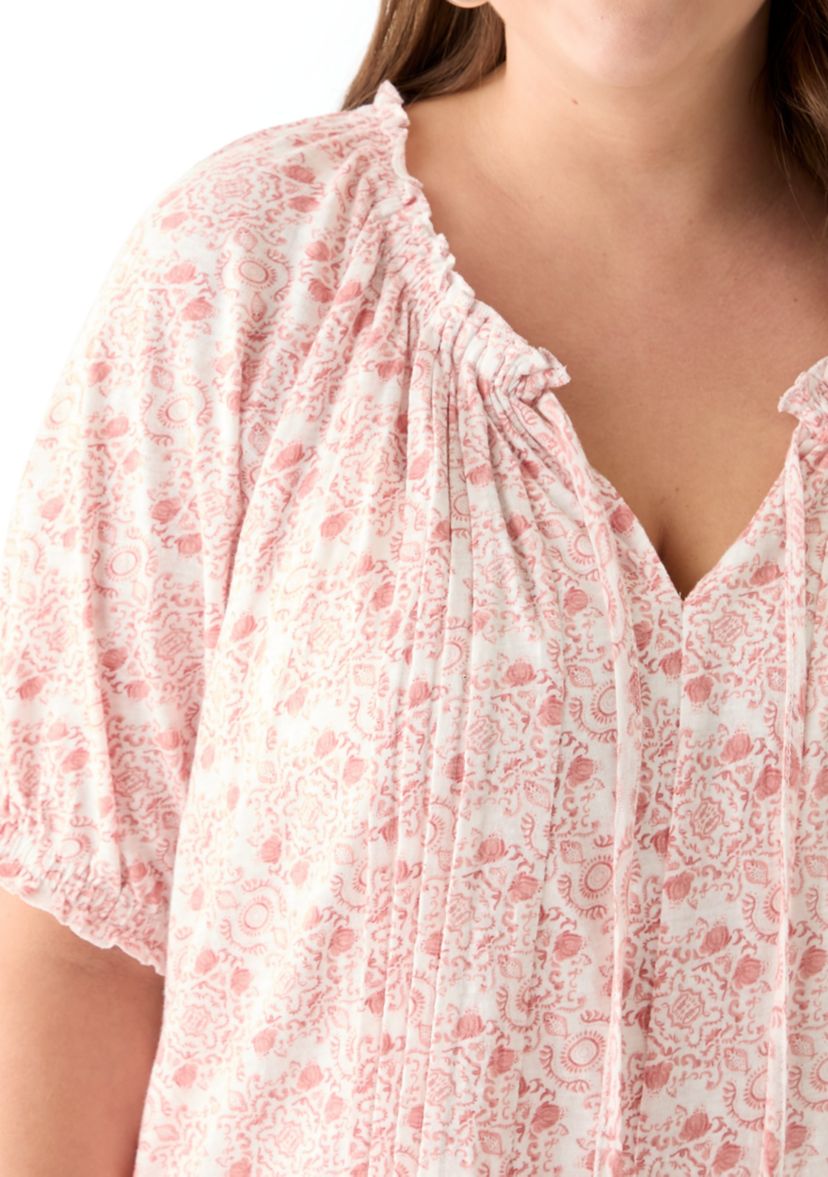 Plus Size Short Sleeve Knit Peasant Top