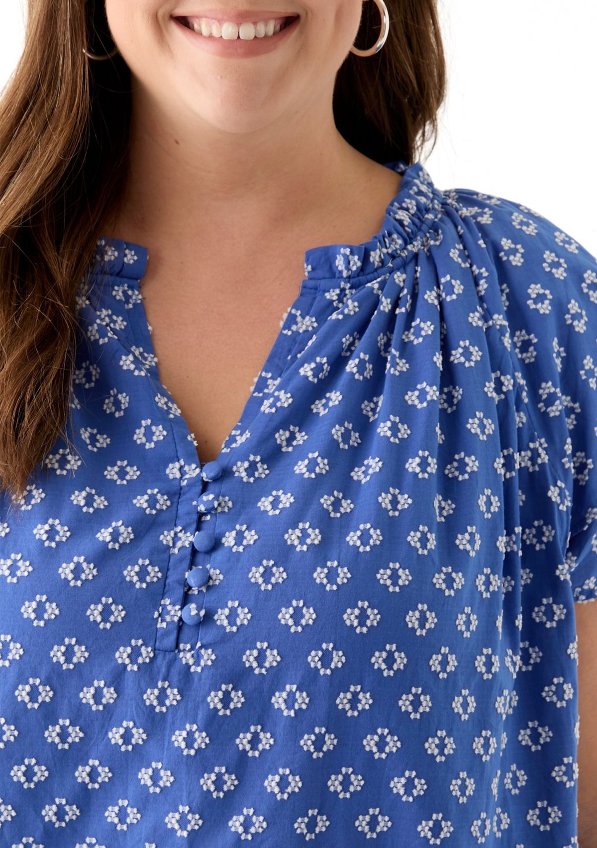 Plus Size Short Sleeve Double Ruffle Sleeve Woven Shirt 