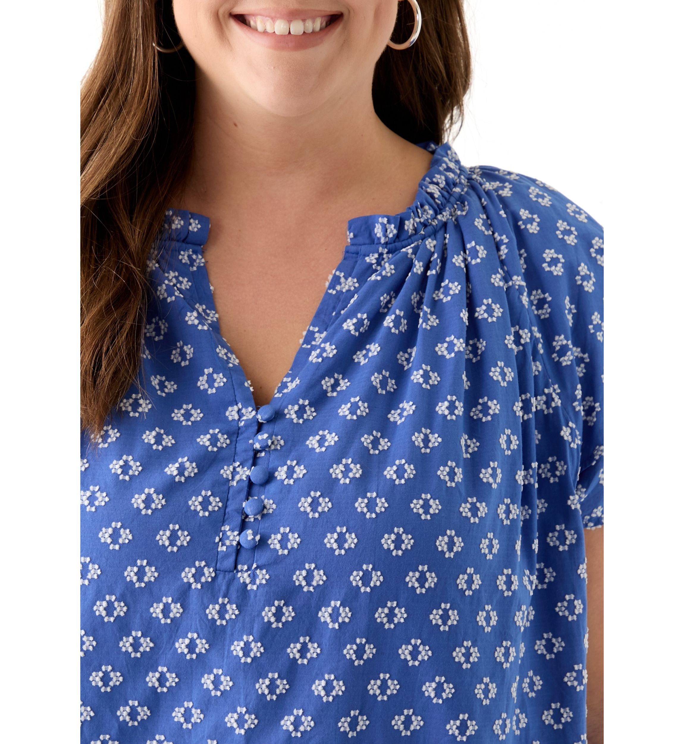 Plus Size Short Sleeve Double Ruffle Sleeve Woven Shirt 