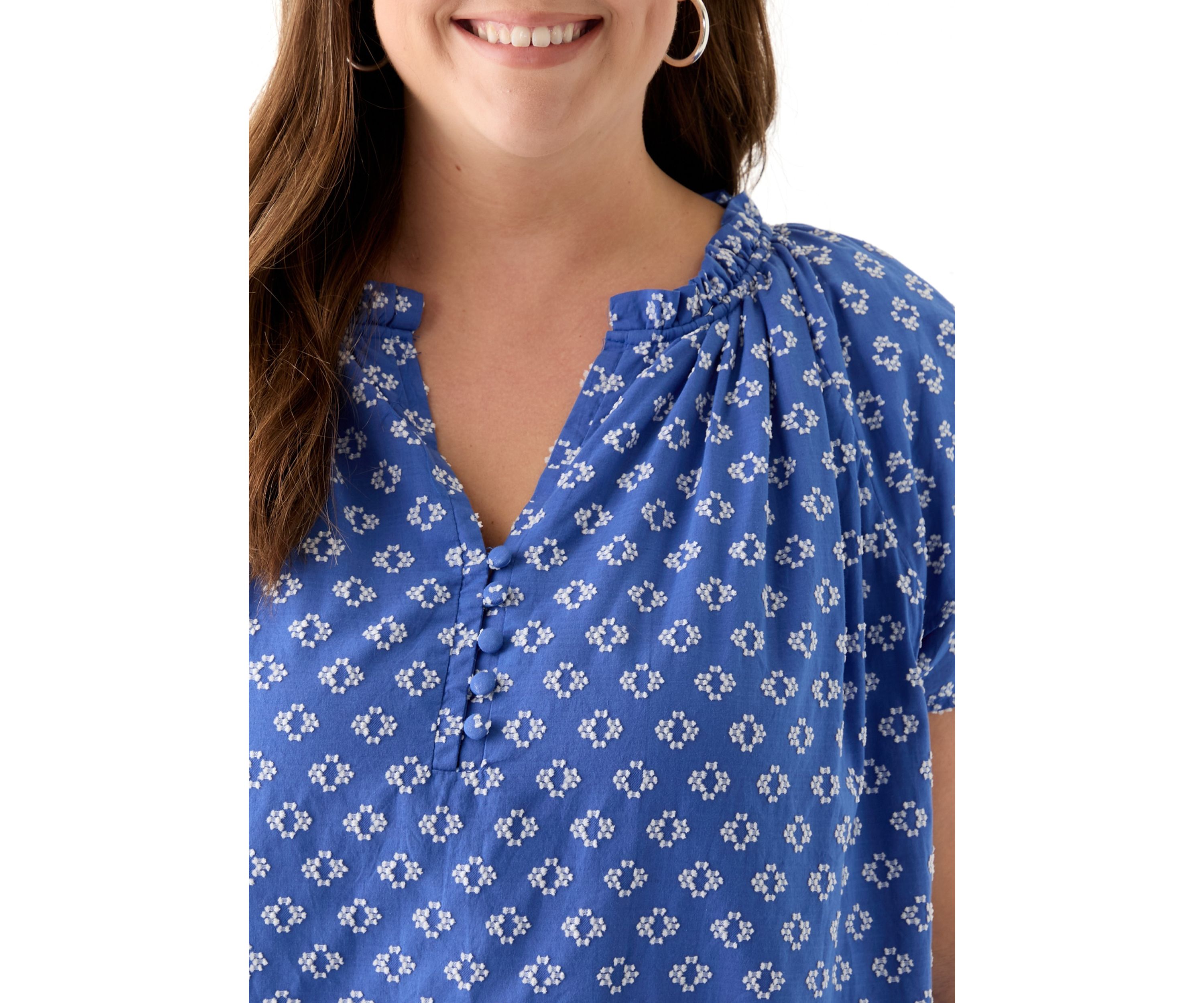 Plus Size Short Sleeve Double Ruffle Sleeve Woven Shirt 