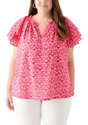 Chelsea & Theodore Plus Size Short Sleeve Double Ruffle Sleeve Woven ...