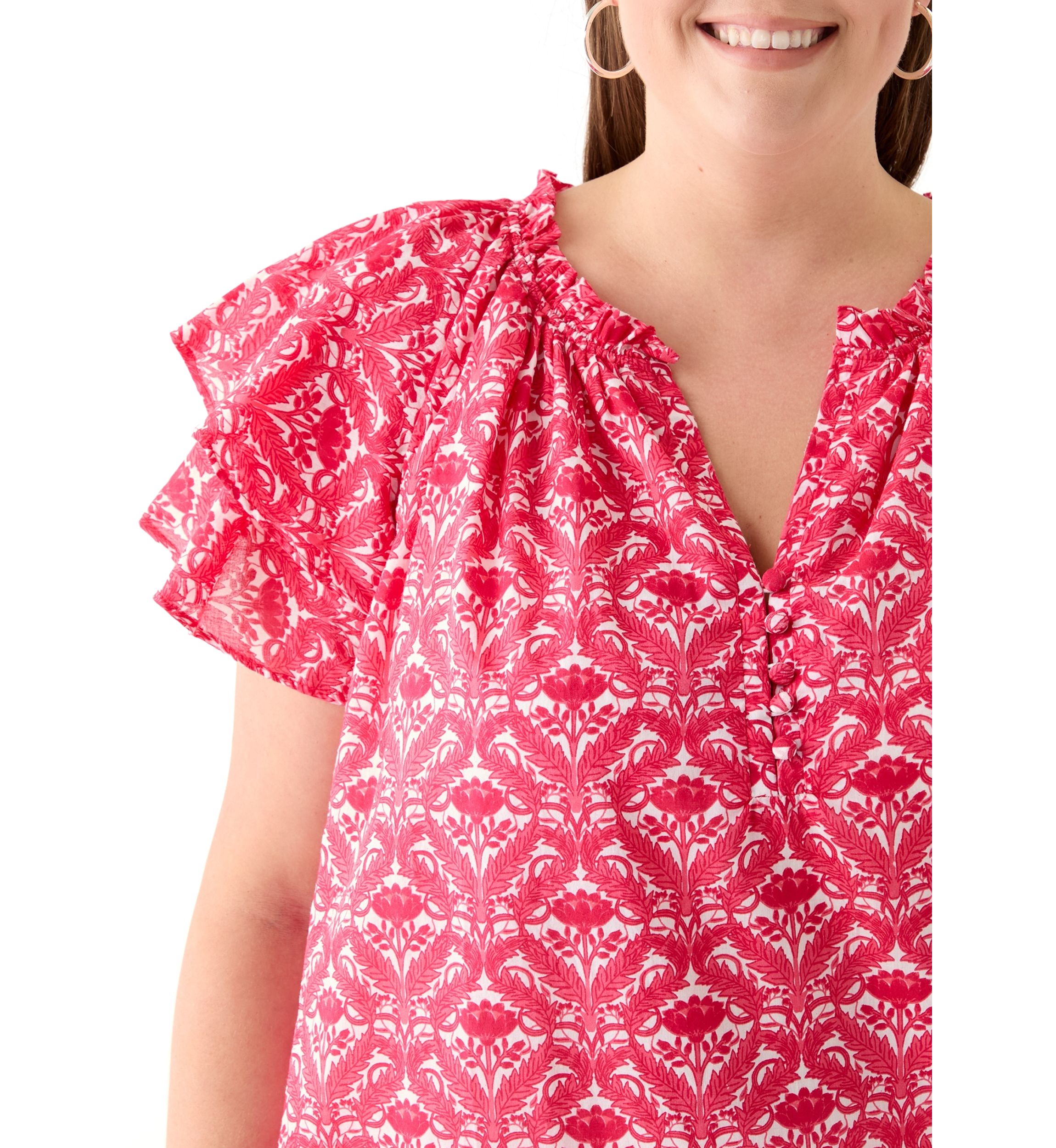 Plus Size Short Sleeve Double Ruffle Sleeve Woven Blouse
