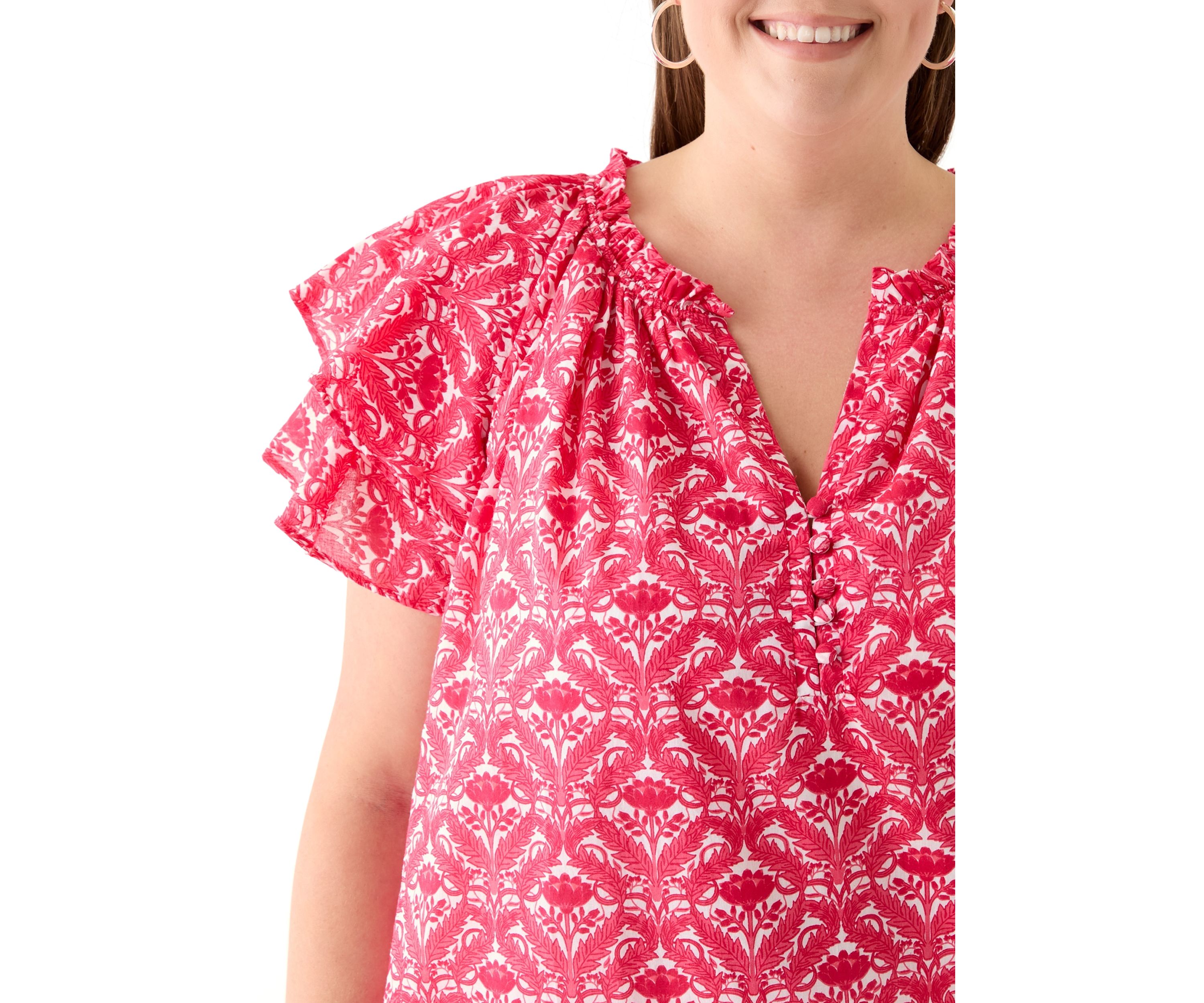 Plus Size Short Sleeve Double Ruffle Sleeve Woven Blouse