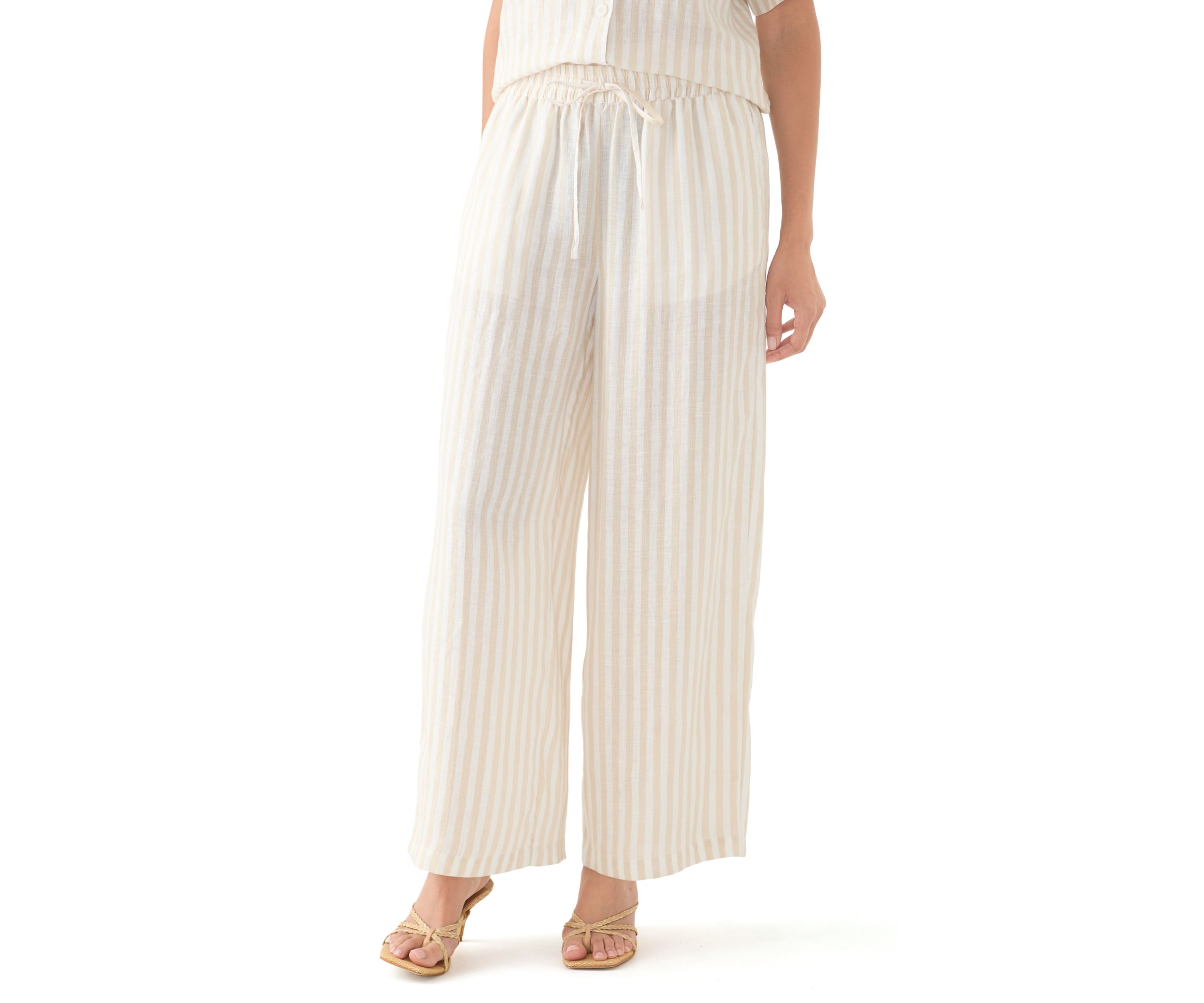 Womens Linen Stripe Wide Leg Pants
