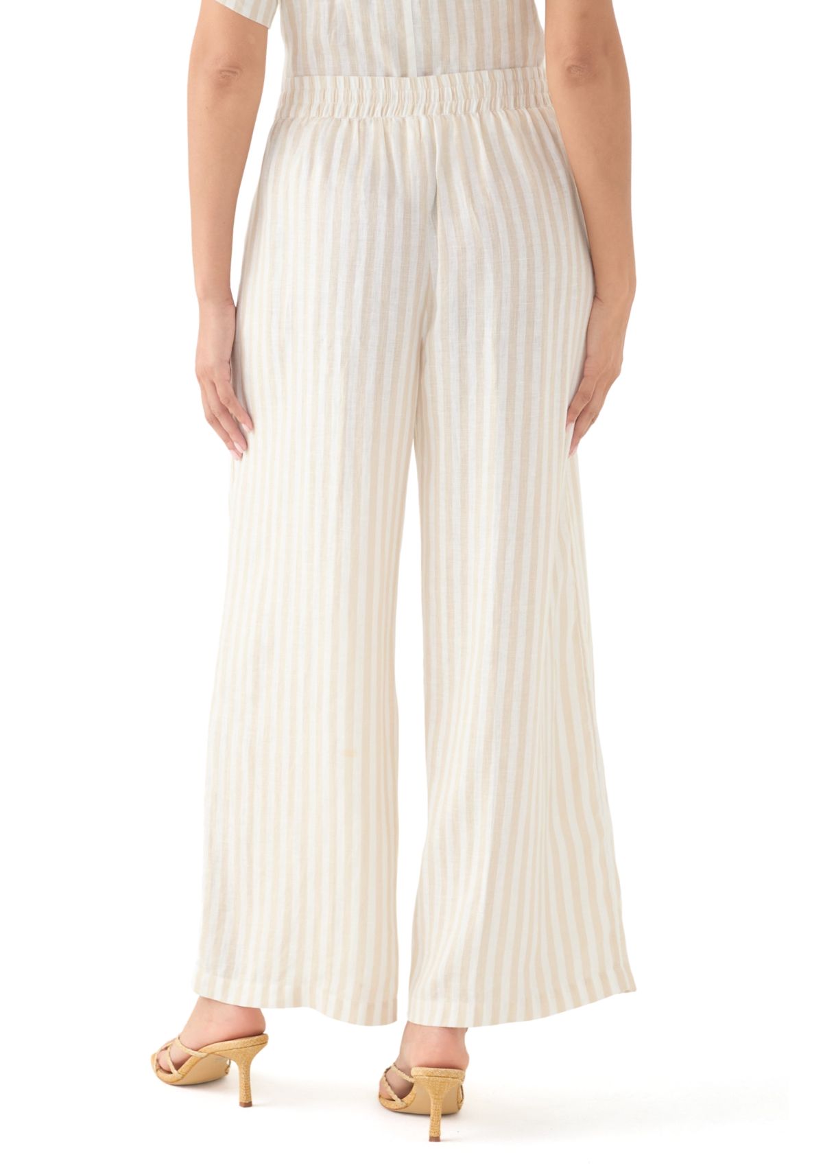 Womens Linen Stripe Wide Leg Pants