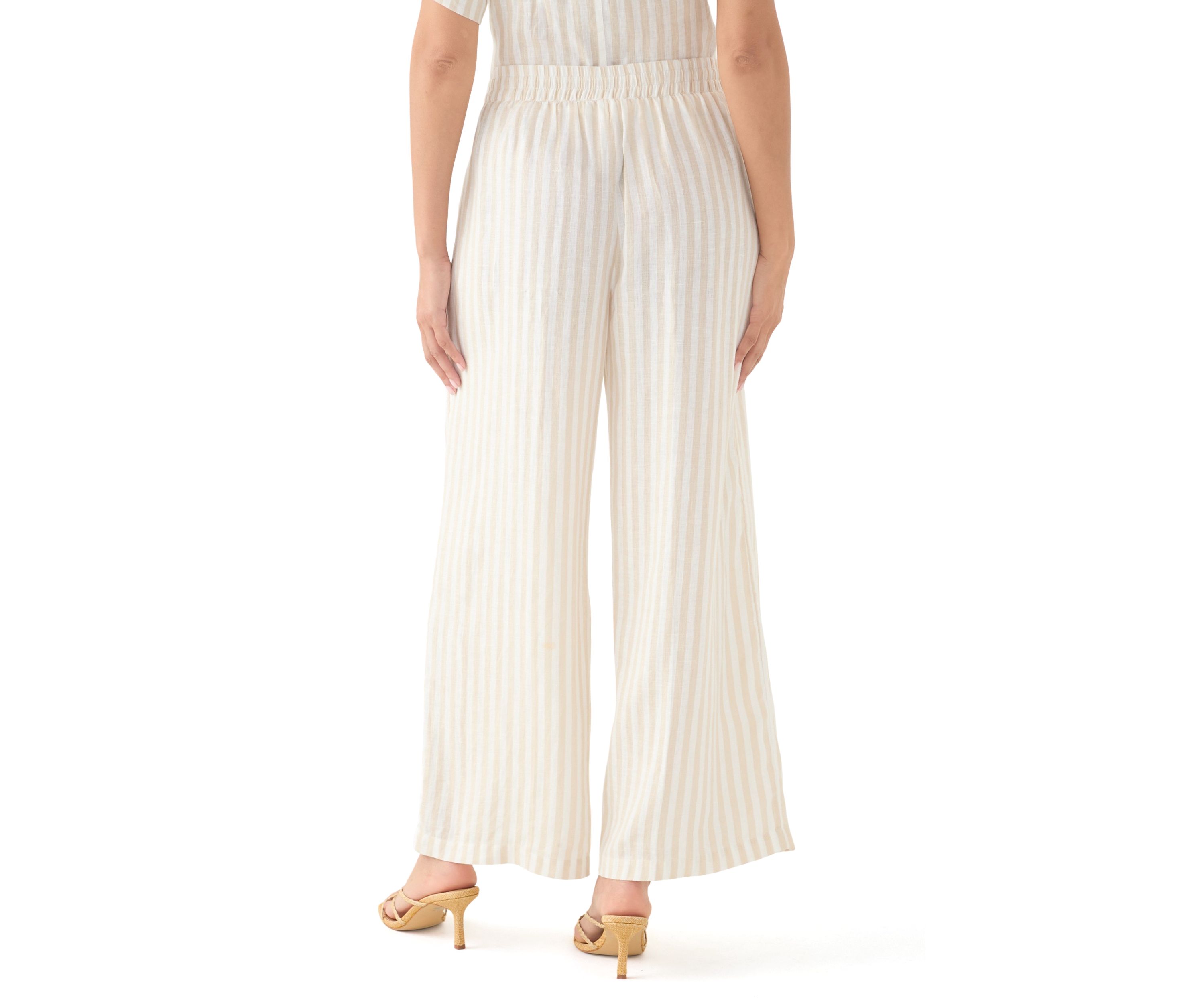 Womens Linen Stripe Wide Leg Pants
