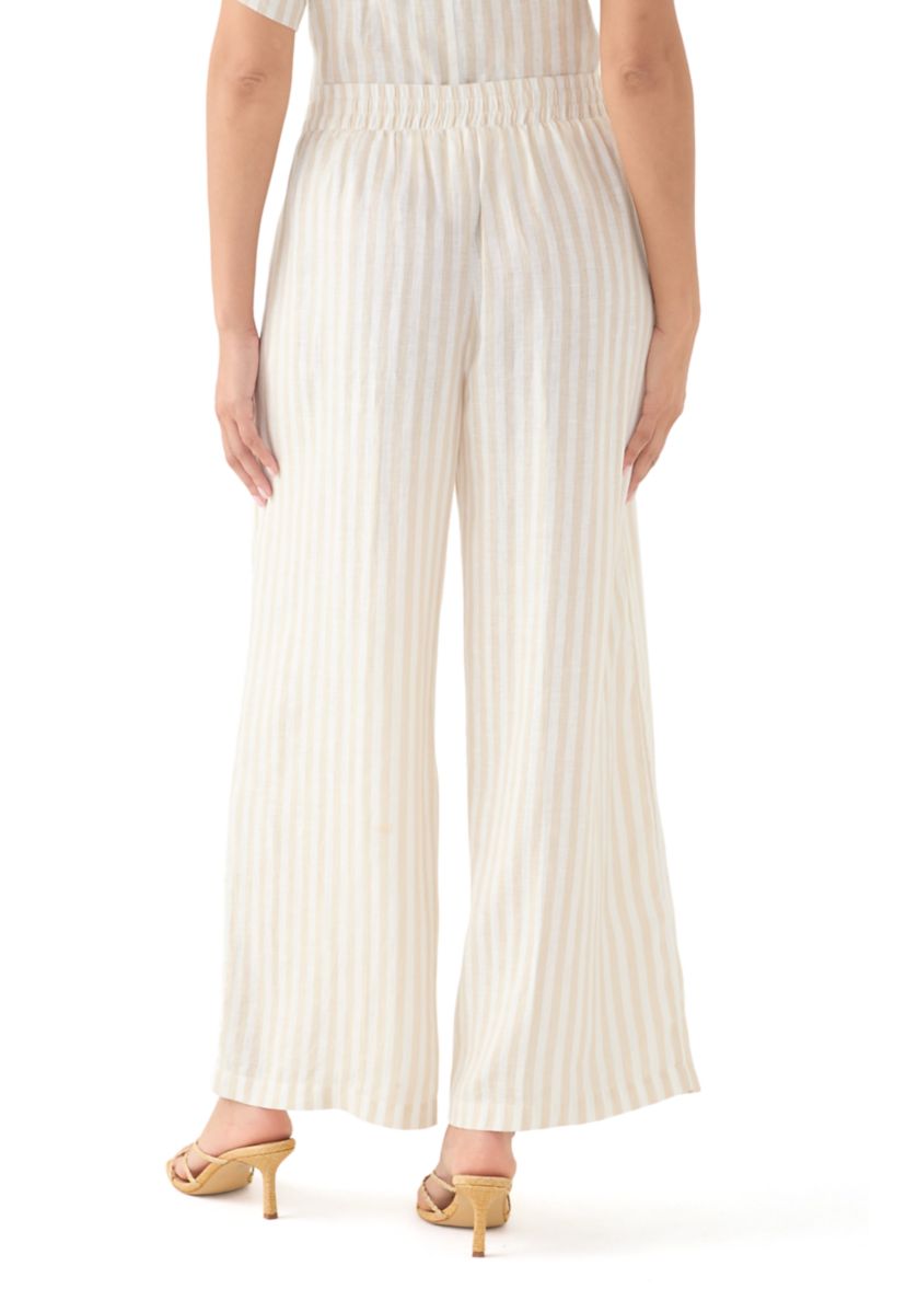 Womens Linen Stripe Wide Leg Pants