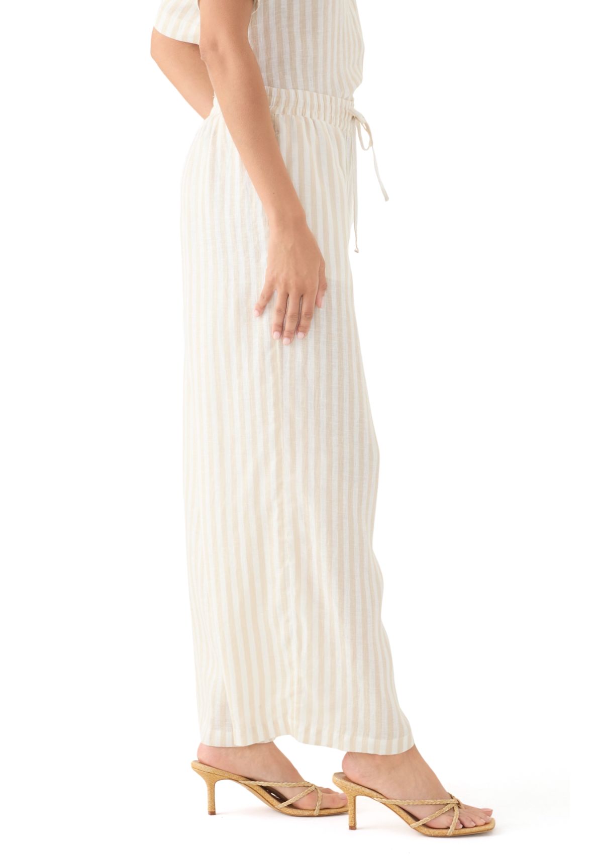 Womens Linen Stripe Wide Leg Pants