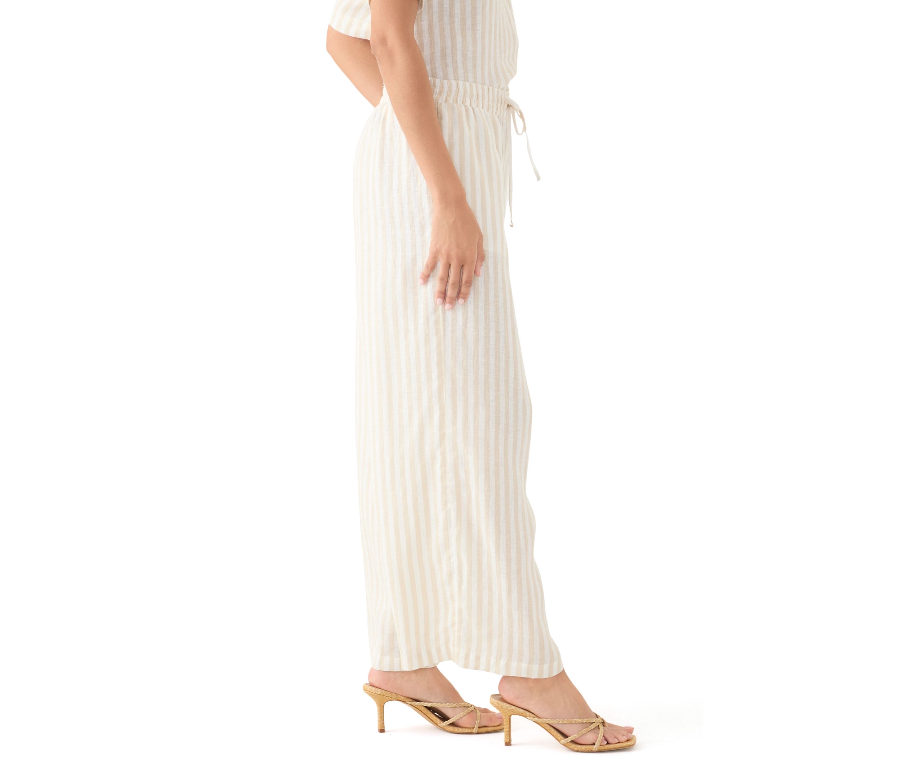 Womens Linen Stripe Wide Leg Pants