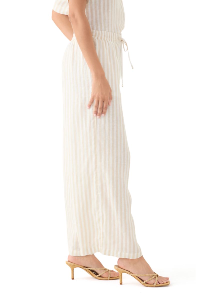 Womens Linen Stripe Wide Leg Pants