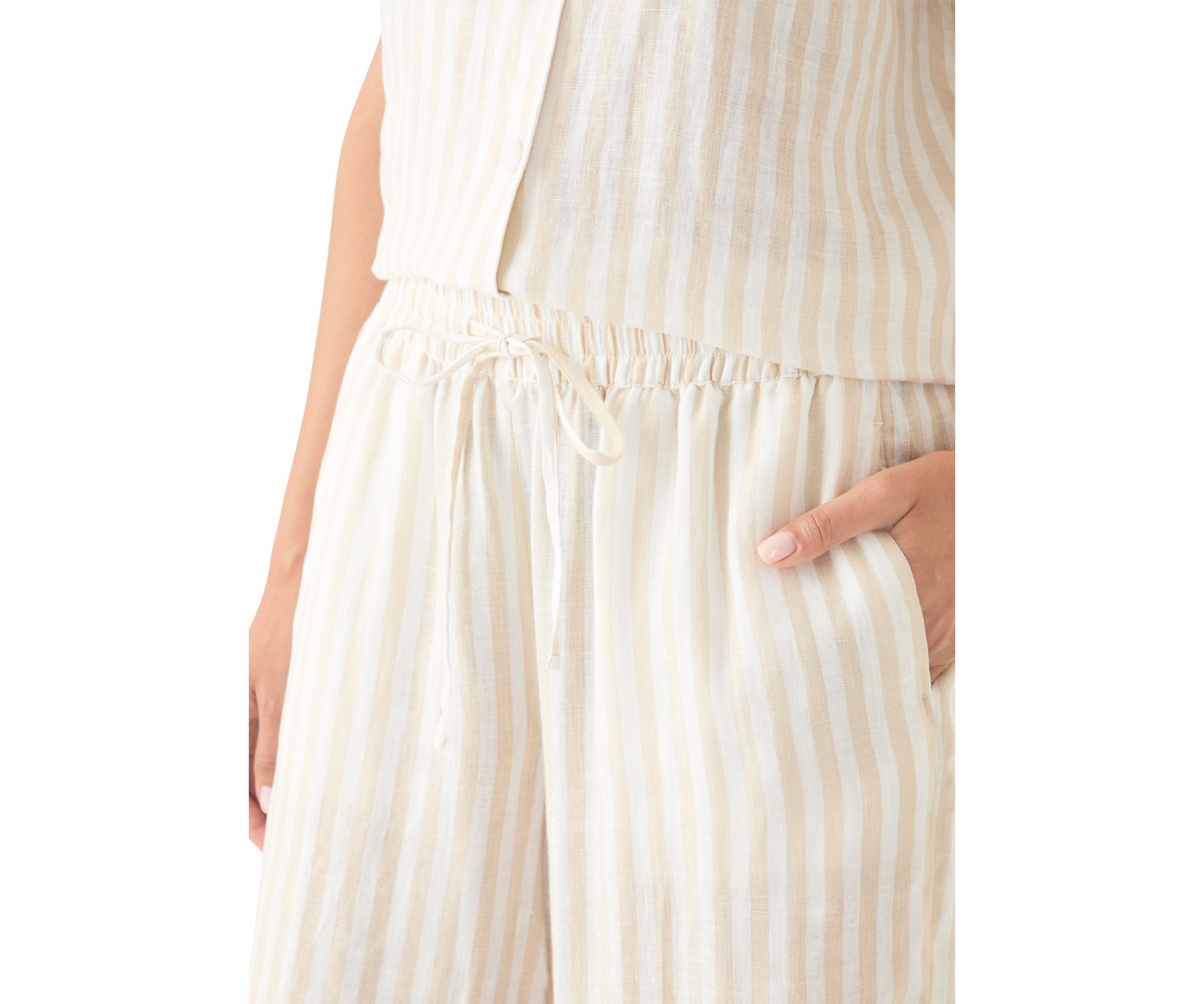Womens Linen Stripe Wide Leg Pants