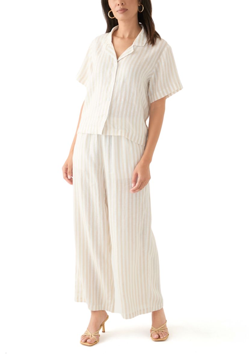 Womens Linen Stripe Wide Leg Pants