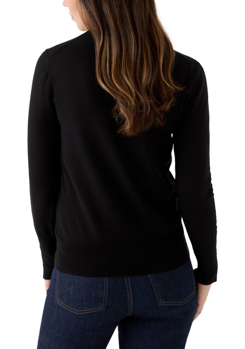 Womens Long Sleeve Button Cuff Crew Neck Sweater