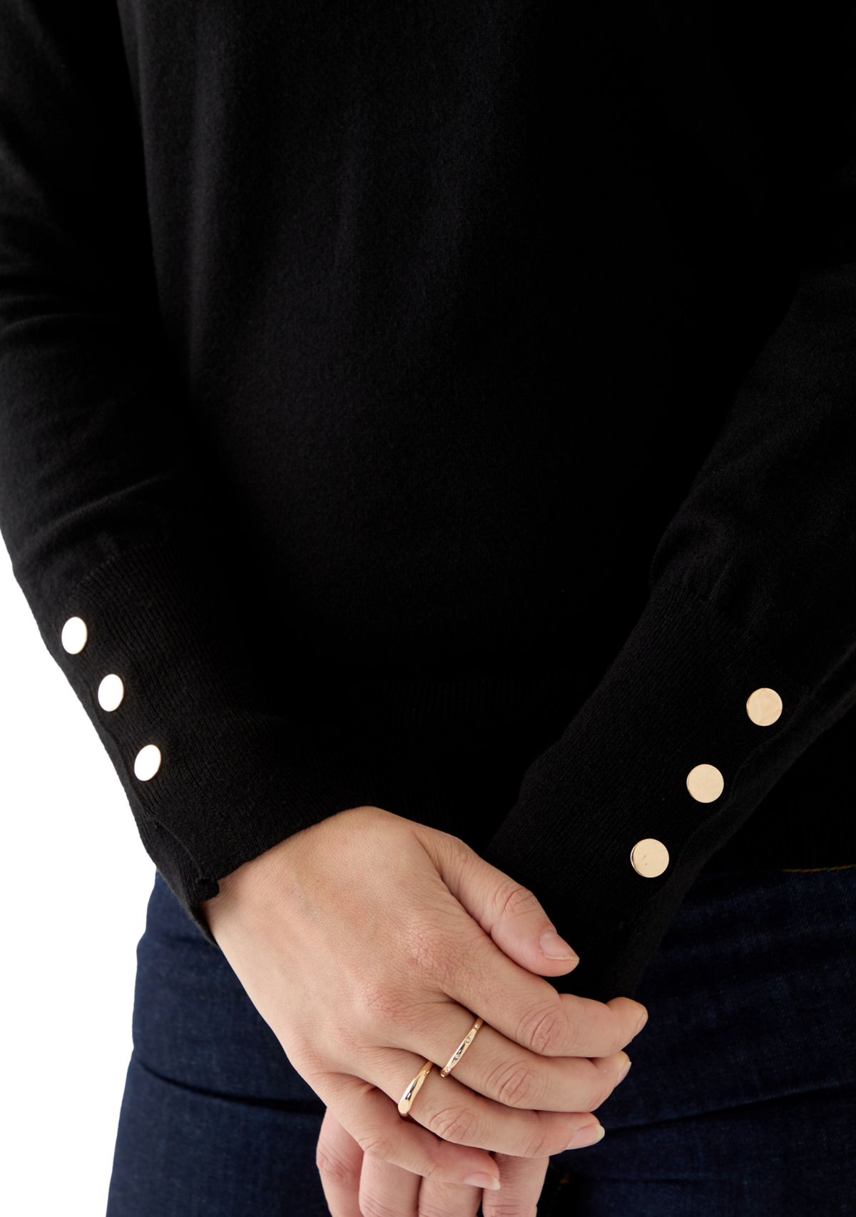Womens Long Sleeve Button Cuff Crew Neck Sweater