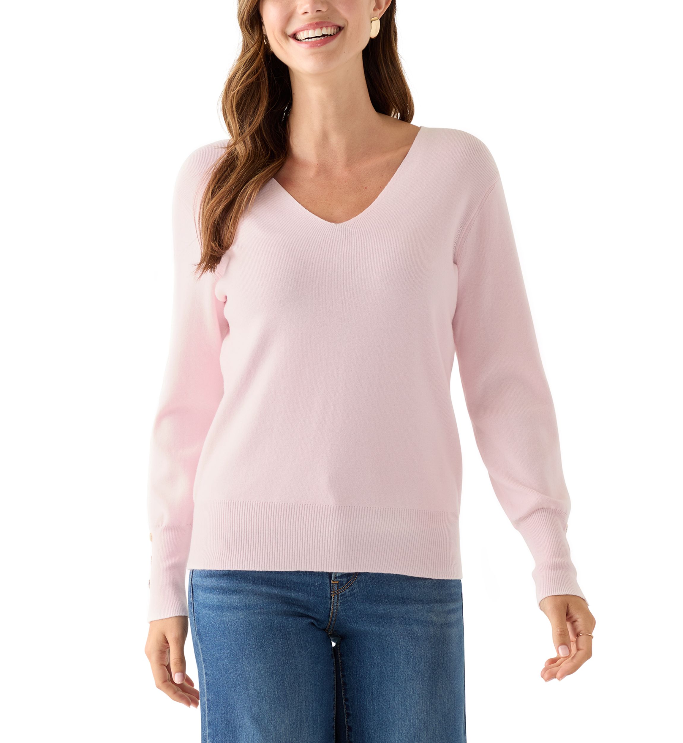 Womens Button Cuff V-Neck Sweater