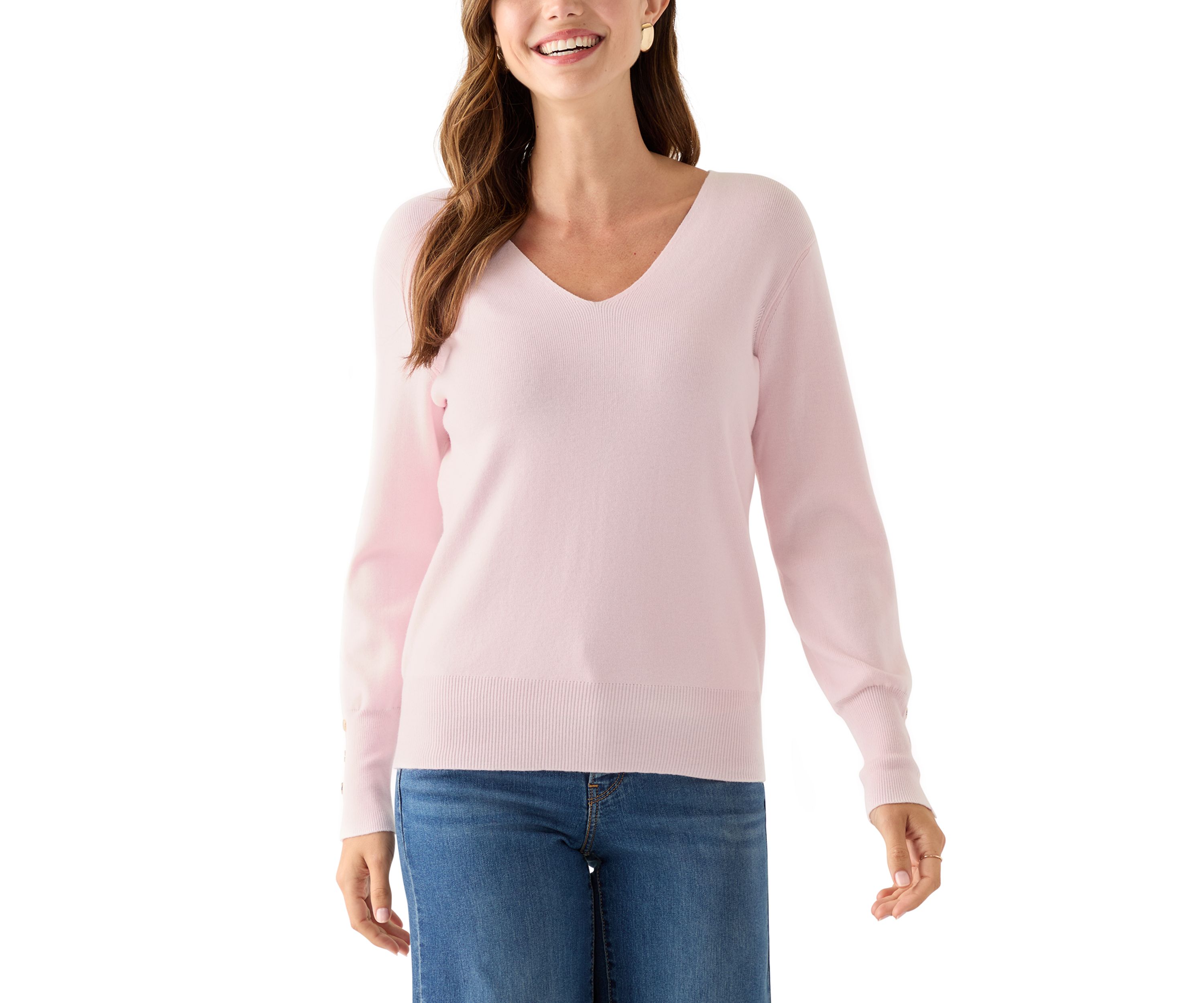 Womens Button Cuff V-Neck Sweater