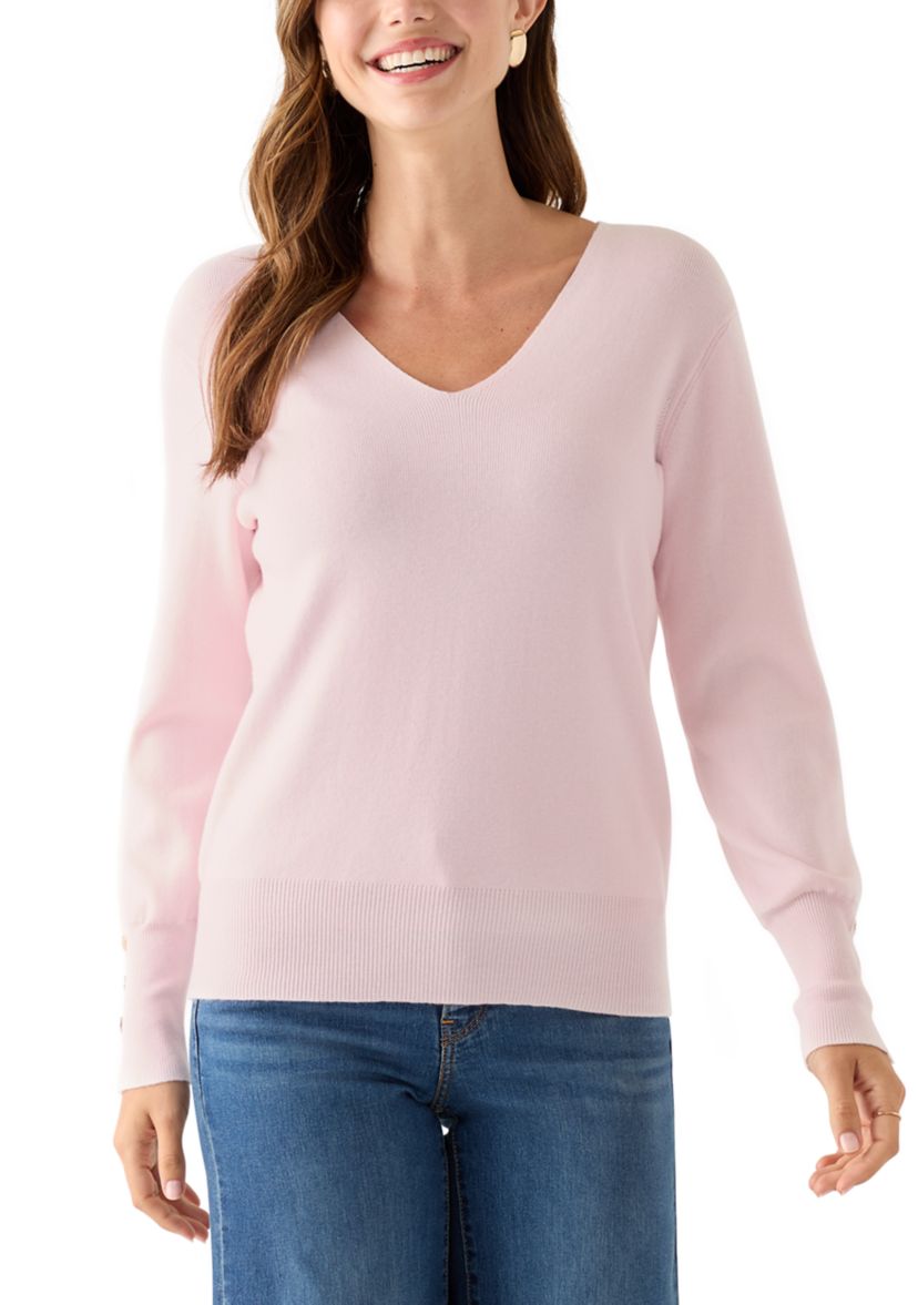 Womens Button Cuff V-Neck Sweater