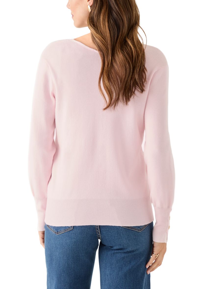 Womens Button Cuff V-Neck Sweater