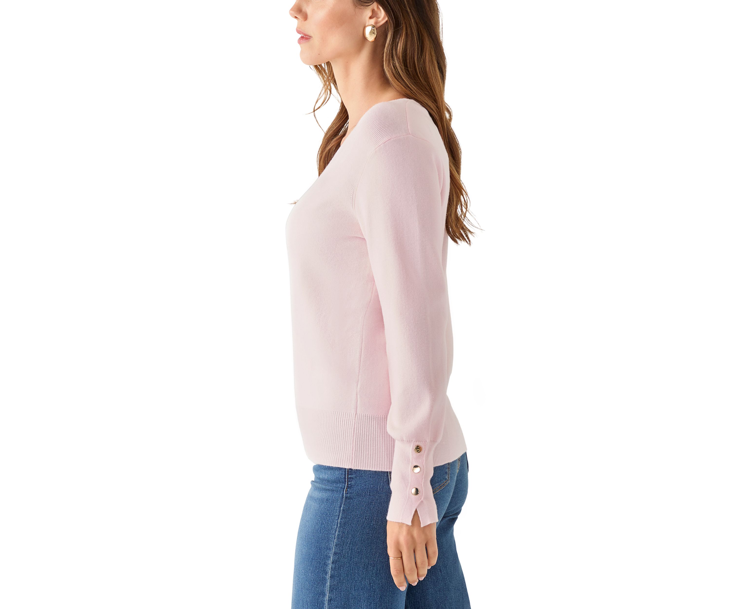 Womens Button Cuff V-Neck Sweater