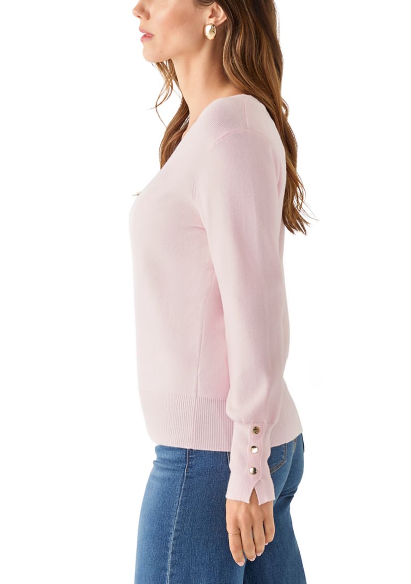 Womens Button Cuff V-Neck Sweater
