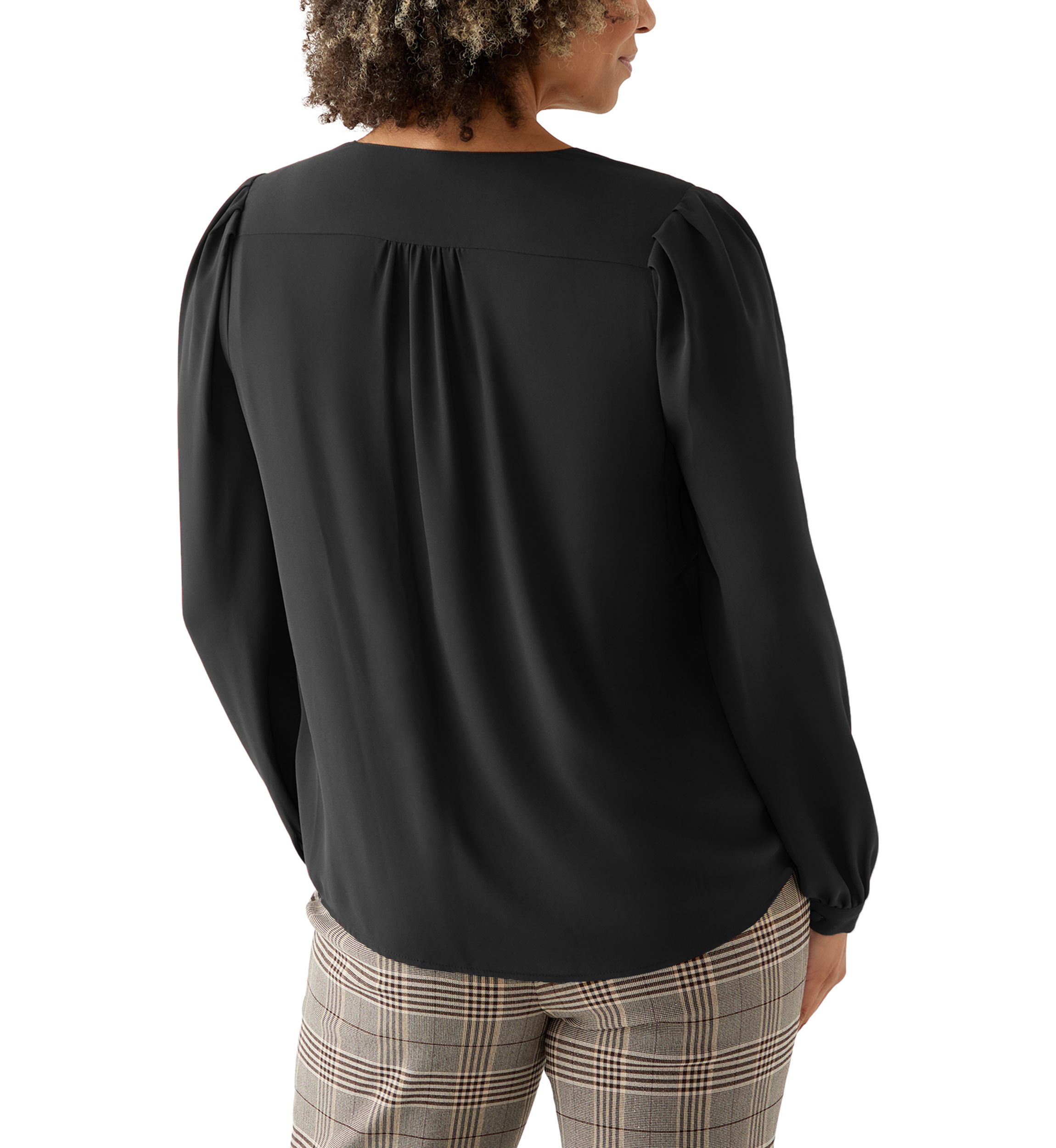 Womens Balloon Sleeve Button Down Blouse